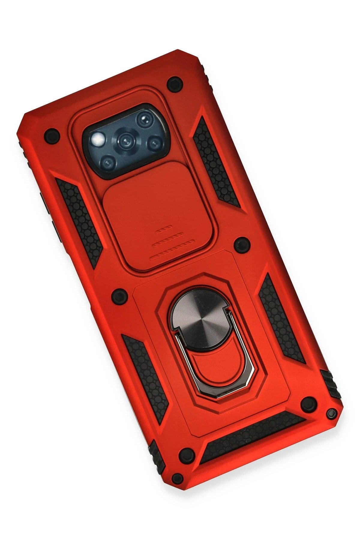 Newface Xiaomi Pocophone X3 Kılıf Pars Lens Yüzüklü Silikon - Kırmızı