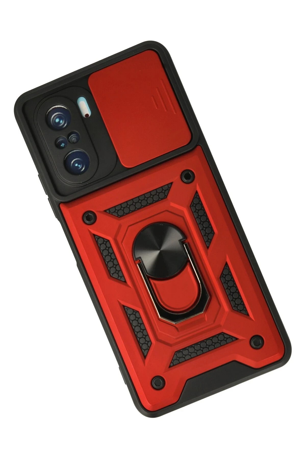 Newface Xiaomi Poco F3 Kılıf Pars Lens Yüzüklü Silikon - Kırmızı