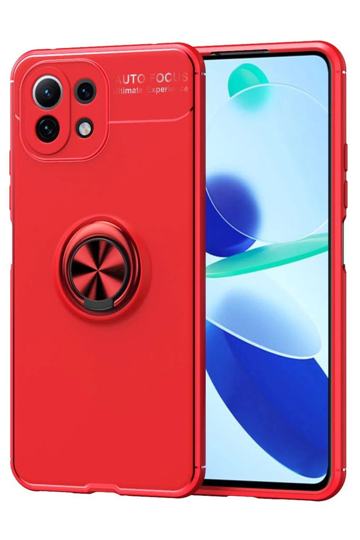 Newface Xiaomi Mİ 11 Lite Kılıf Range Yüzüklü Silikon - Kırmızı