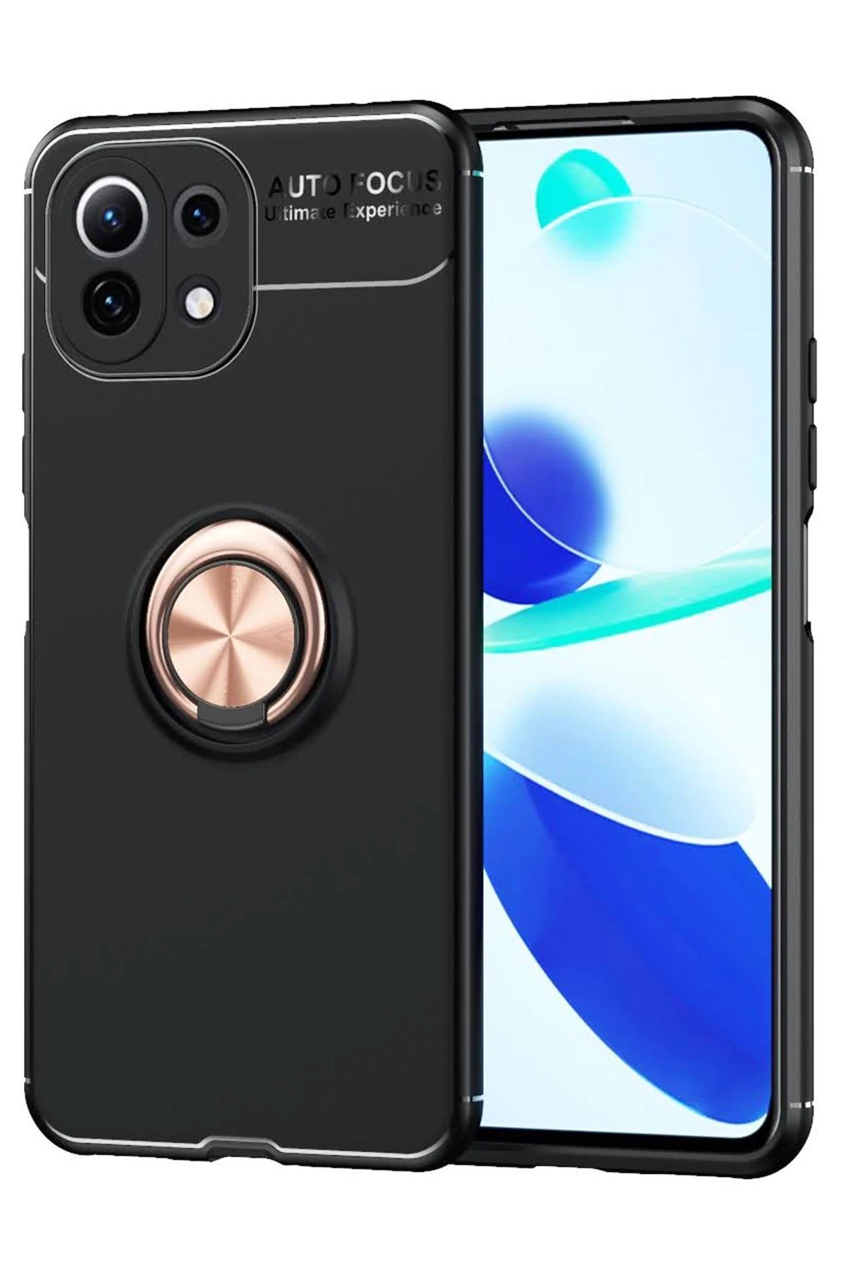 Newface Xiaomi Mİ 11 Lite Kılıf Range Yüzüklü Silikon - Siyah-Gold