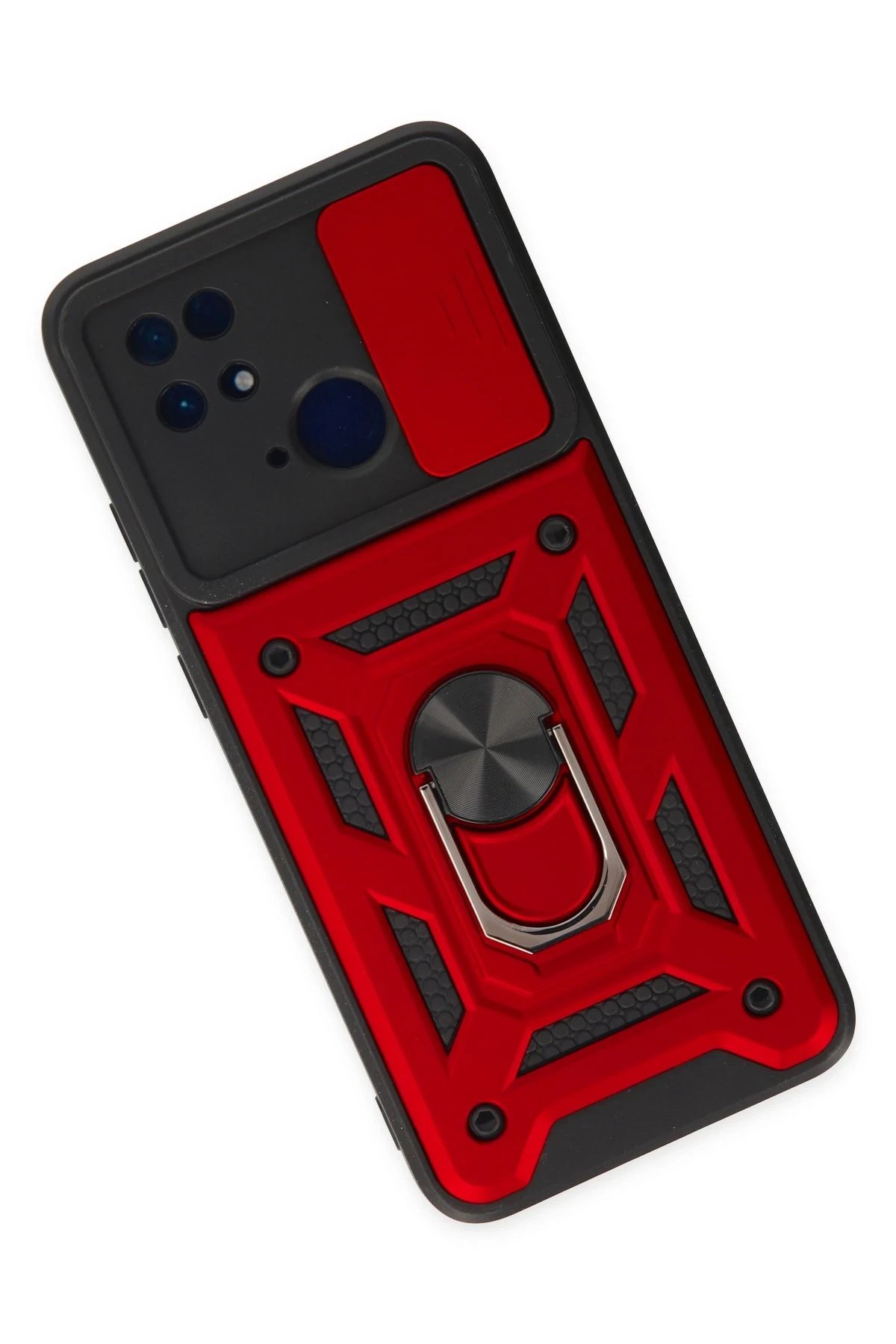 Newface Xiaomi Redmi 10C Kılıf Pars Lens Yüzüklü Silikon - Kırmızı