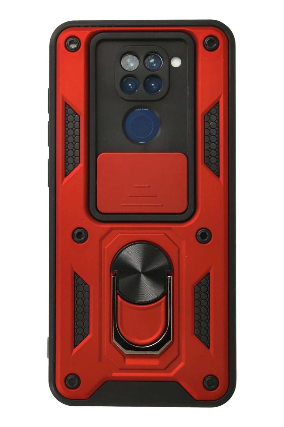 Newface Xiaomi Redmi Note 9 Kılıf Pars Lens Yüzüklü Silikon - Kırmızı