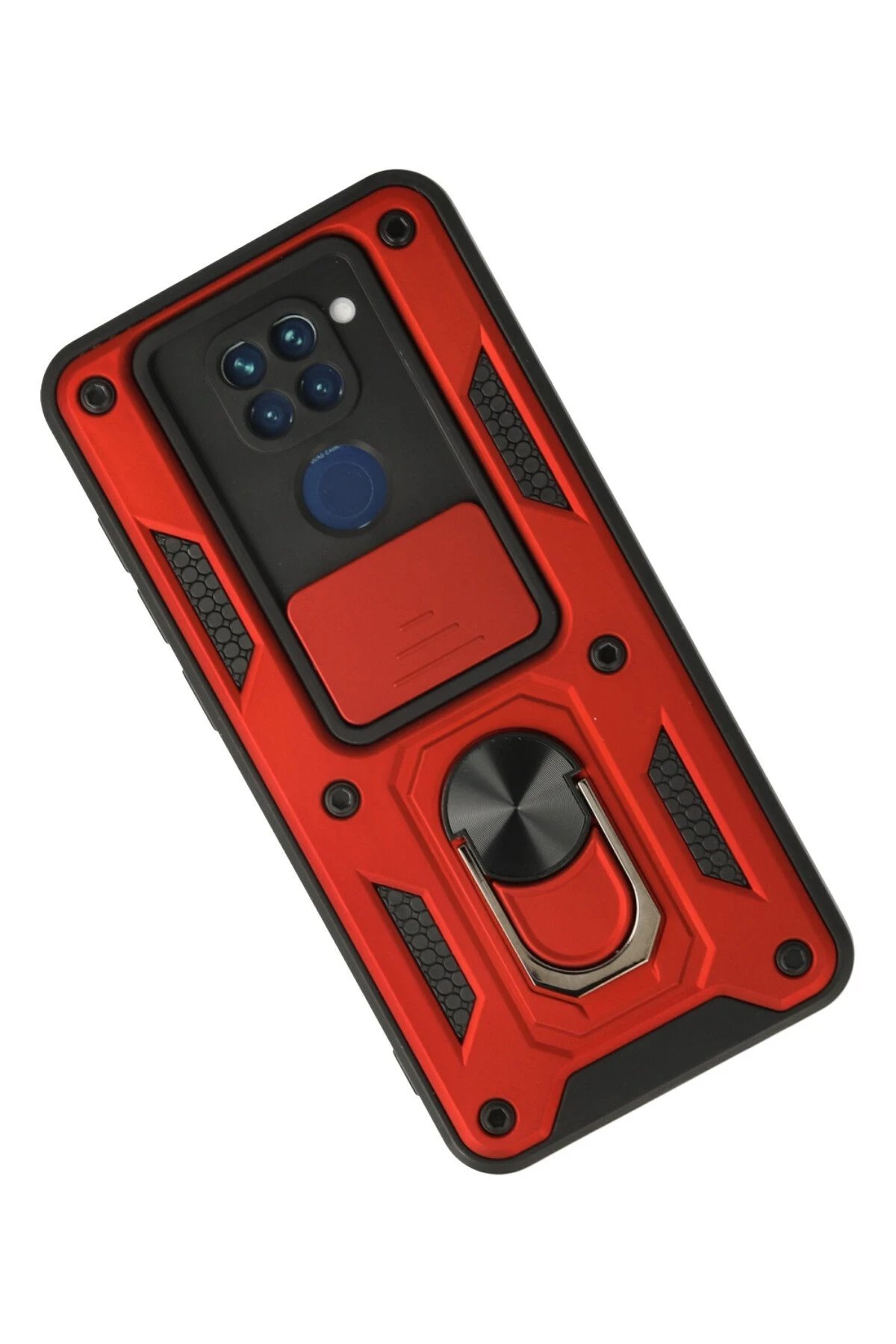 Newface Xiaomi Redmi Note 9 Kılıf Pars Lens Yüzüklü Silikon - Kırmızı