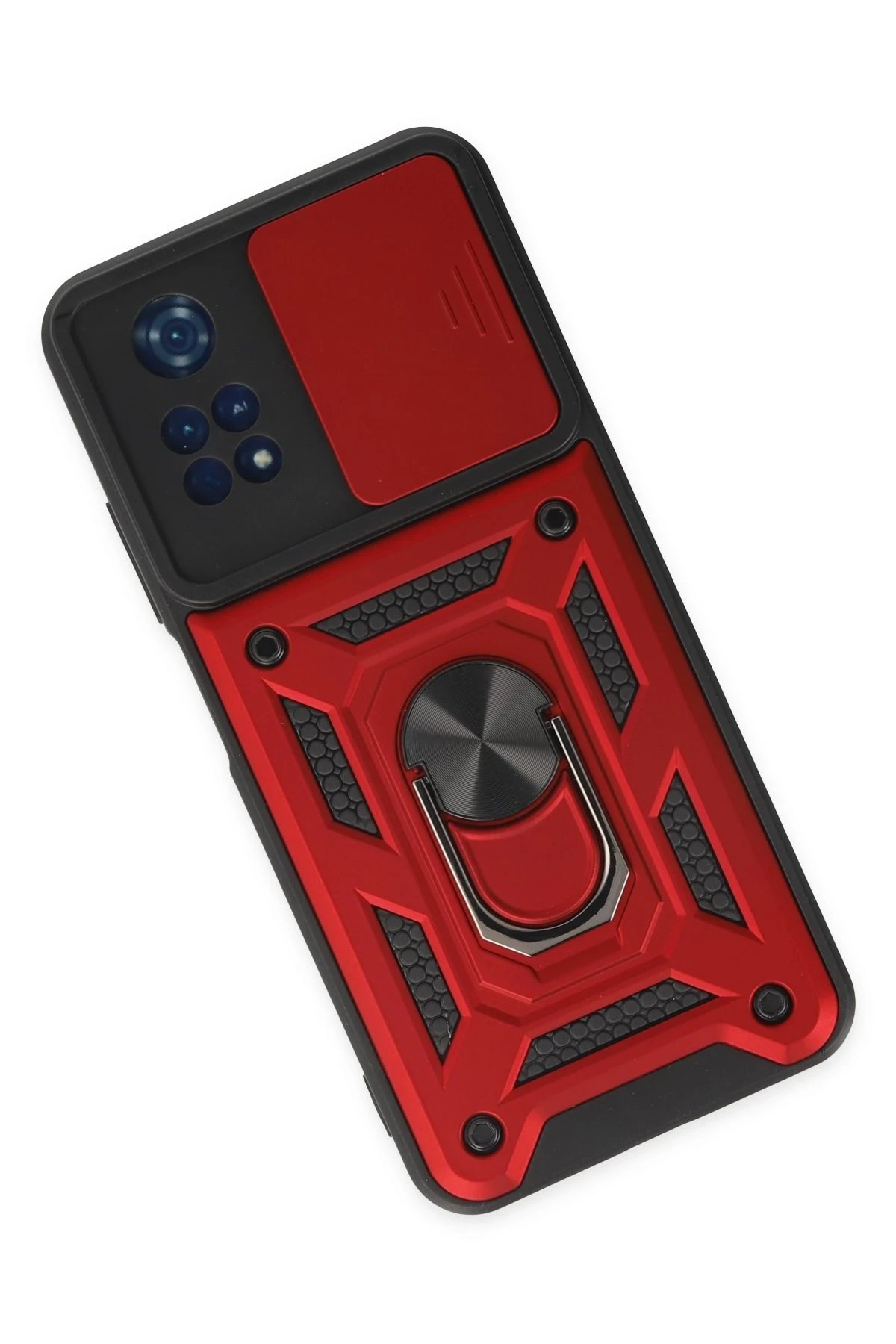 Newface Xiaomi Poco M4 Pro 4G Kılıf Pars Lens Yüzüklü Silikon - Kırmızı