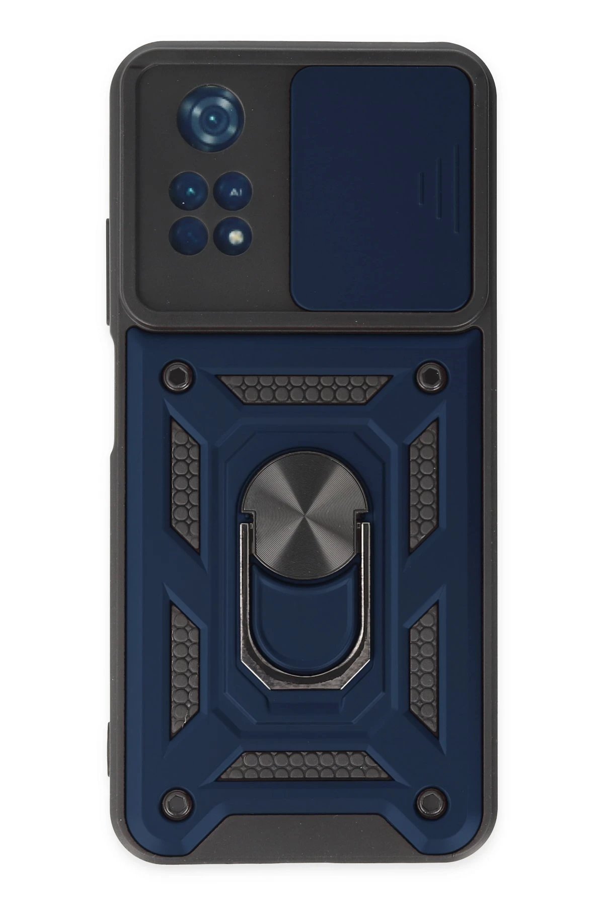 Newface Xiaomi Poco M4 Pro 4G Kılıf Pars Lens Yüzüklü Silikon - Lacivert