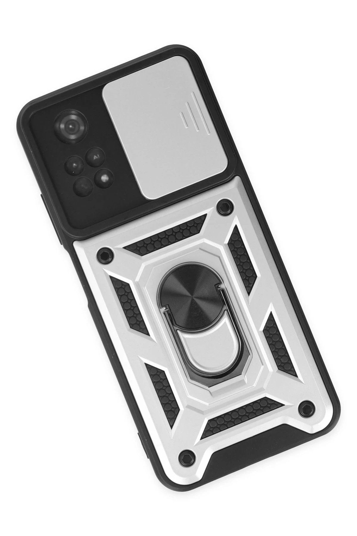 Newface Xiaomi Poco M4 Pro 4G Kılıf Pars Lens Yüzüklü Silikon - Gümüş