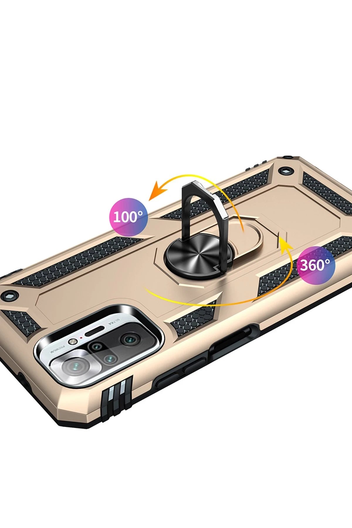 Newface Xiaomi Redmi Note 10 Pro Kılıf Sofya Yüzüklü Silikon Kapak - Gold