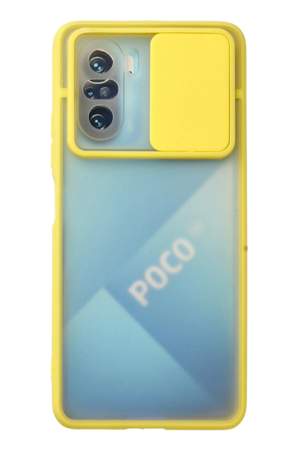 Newface Xiaomi Poco F3 Kılıf Palm Buzlu Kamera Sürgülü Silikon - Sarı