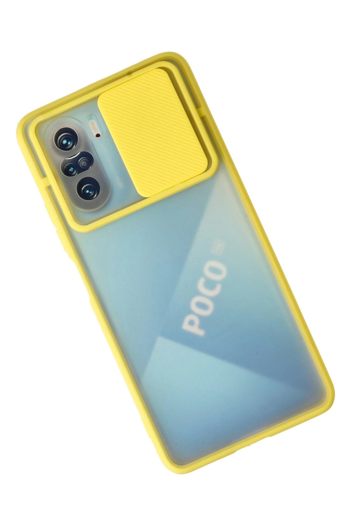 Newface Xiaomi Poco F3 Kılıf Palm Buzlu Kamera Sürgülü Silikon - Sarı