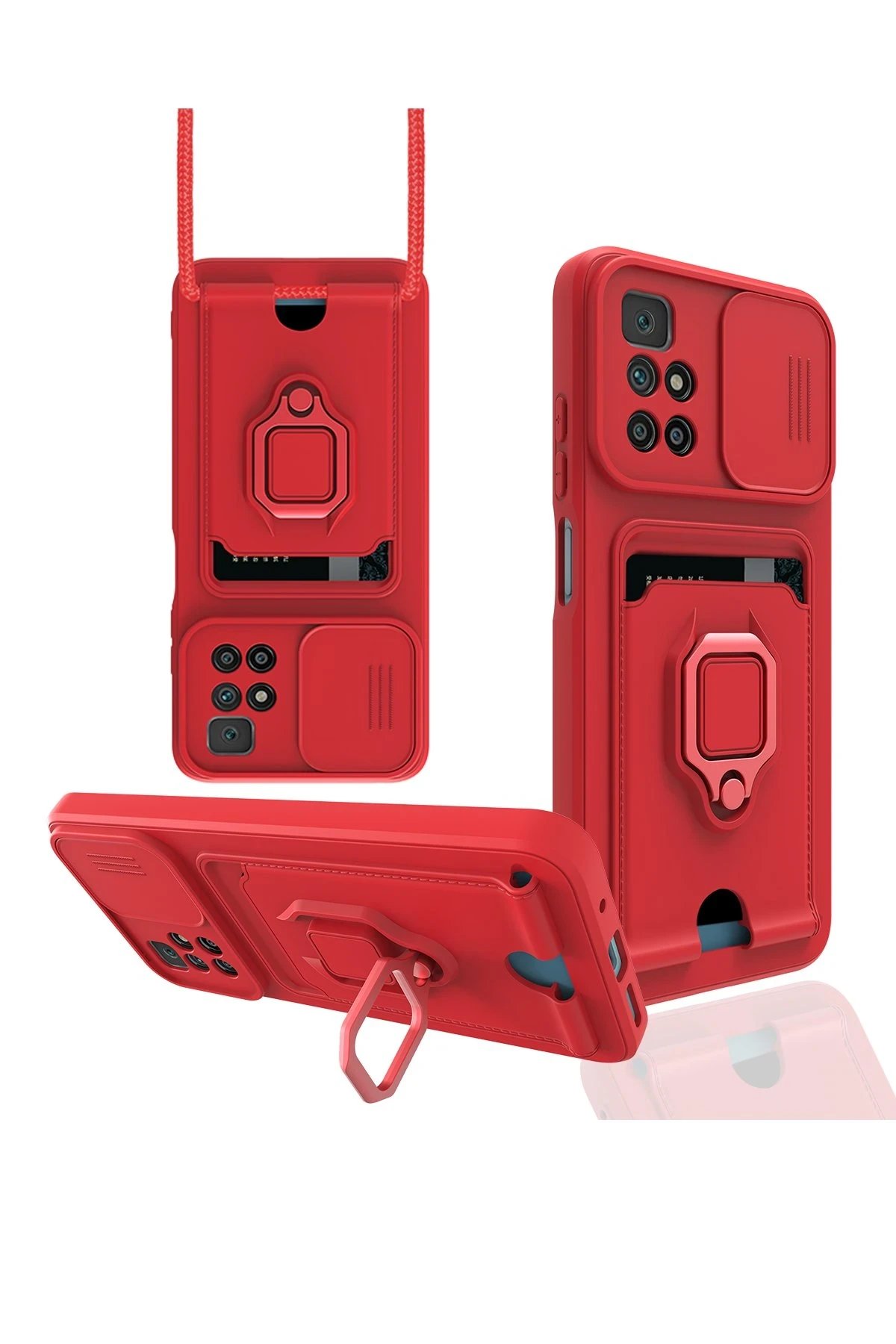 Newface Xiaomi Redmi 10 2022 Kılıf Zuma Kartvizitli Yüzüklü Silikon - Kırmızı