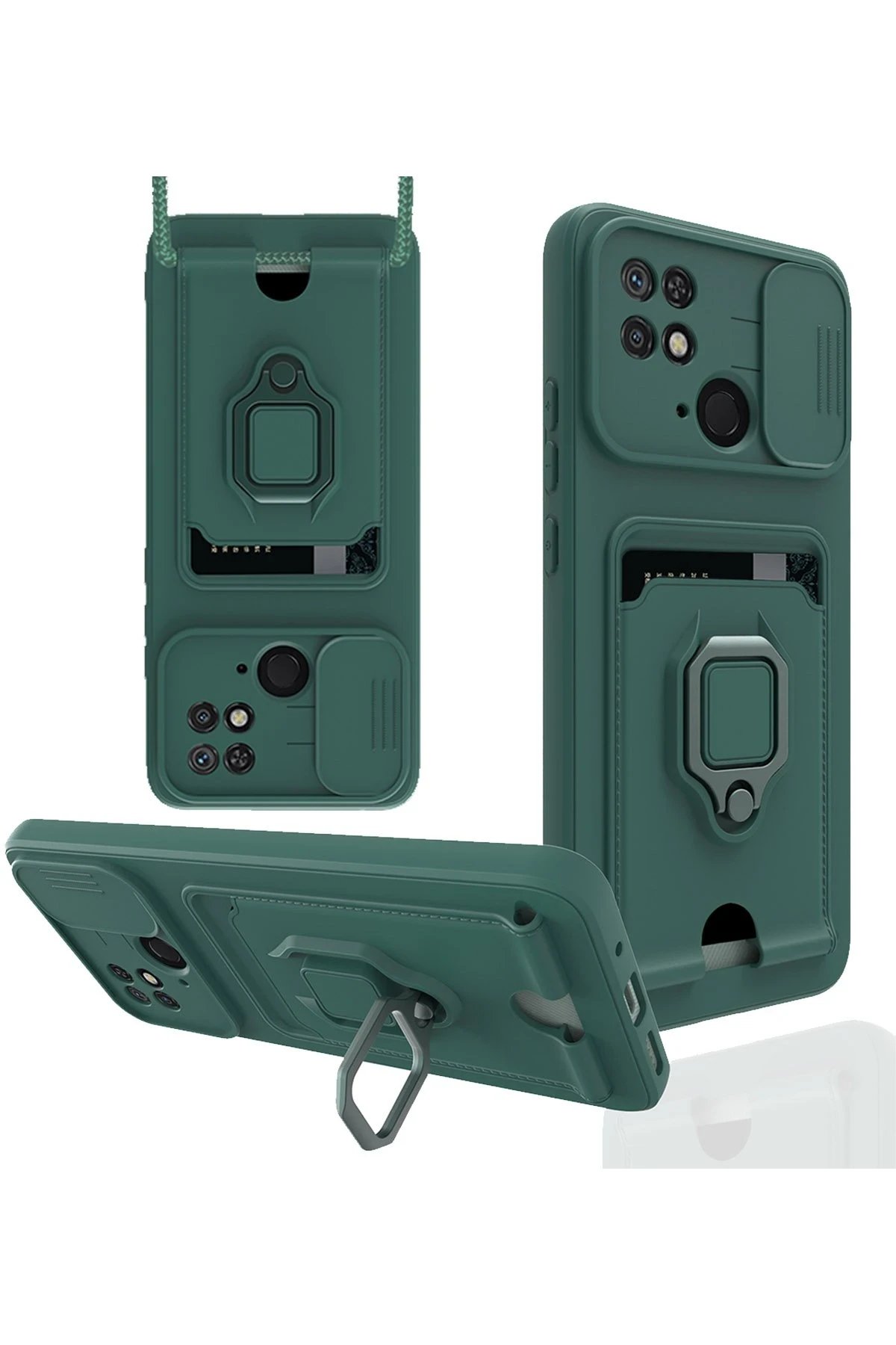 Newface Xiaomi Redmi 10C Kılıf Zuma Kartvizitli Yüzüklü Silikon - Yeşil