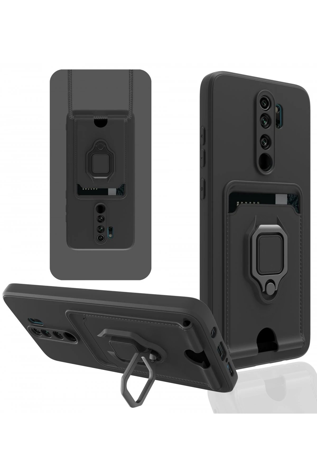 Newface Xiaomi Redmi Note 8 Pro Kılıf Zuma Kartvizitli Yüzüklü Silikon - Siyah