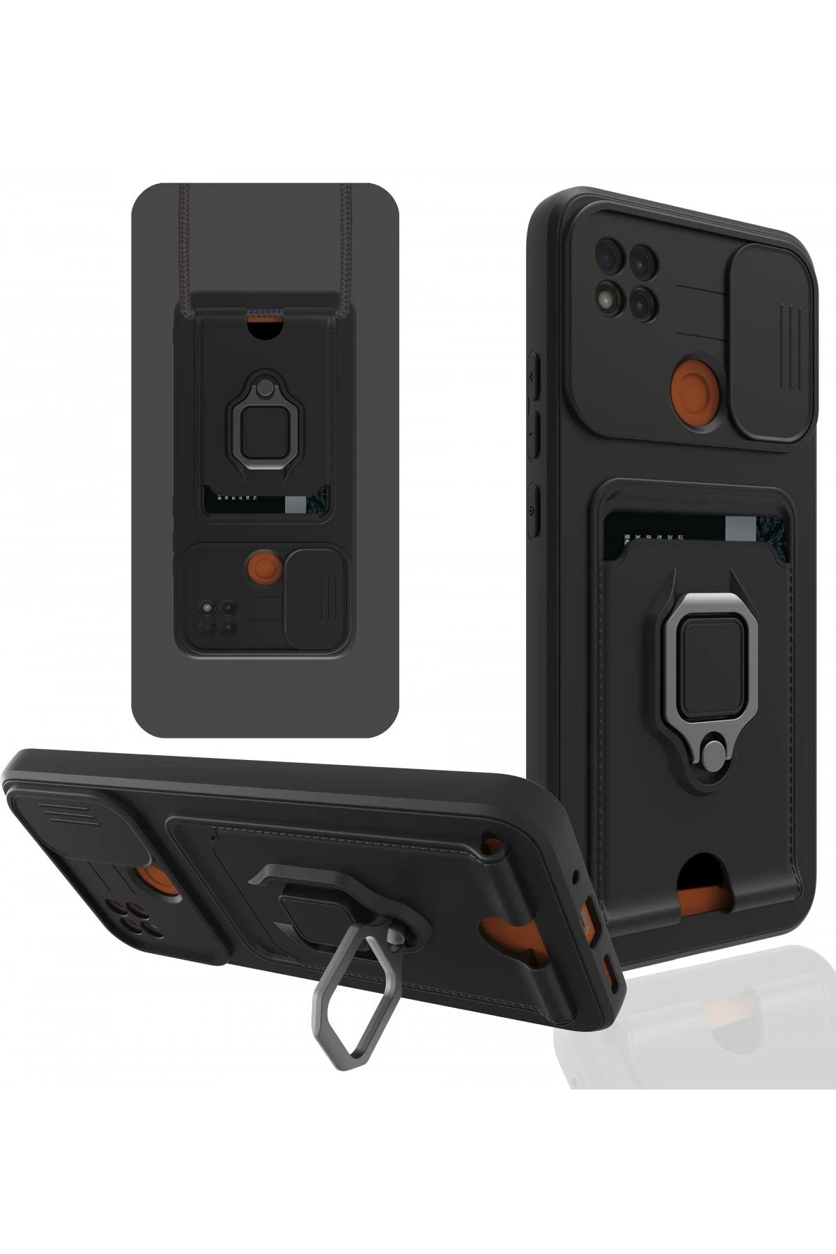 Newface Xiaomi Redmi 9C Kılıf Zuma Kartvizitli Yüzüklü Silikon - Siyah