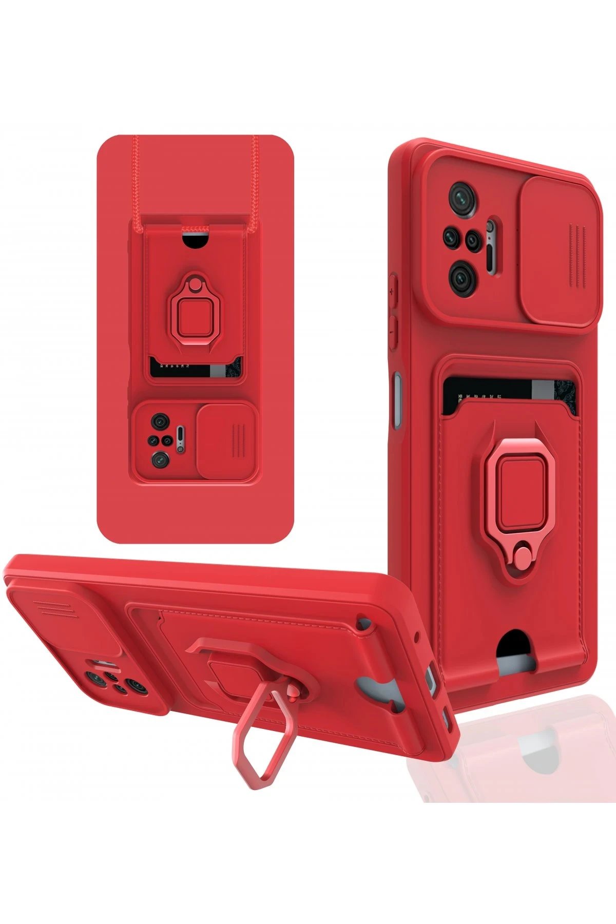 Newface Xiaomi Redmi Note 10 Pro Kılıf Zuma Kartvizitli Yüzüklü Silikon - Kırmızı