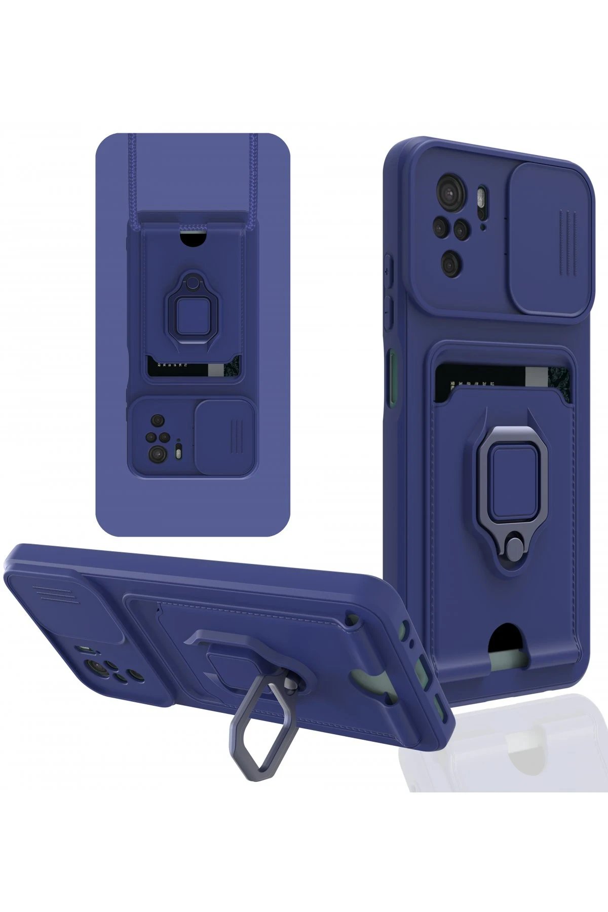 Newface Xiaomi Redmi Note 10 Kılıf Zuma Kartvizitli Yüzüklü Silikon - Lacivert