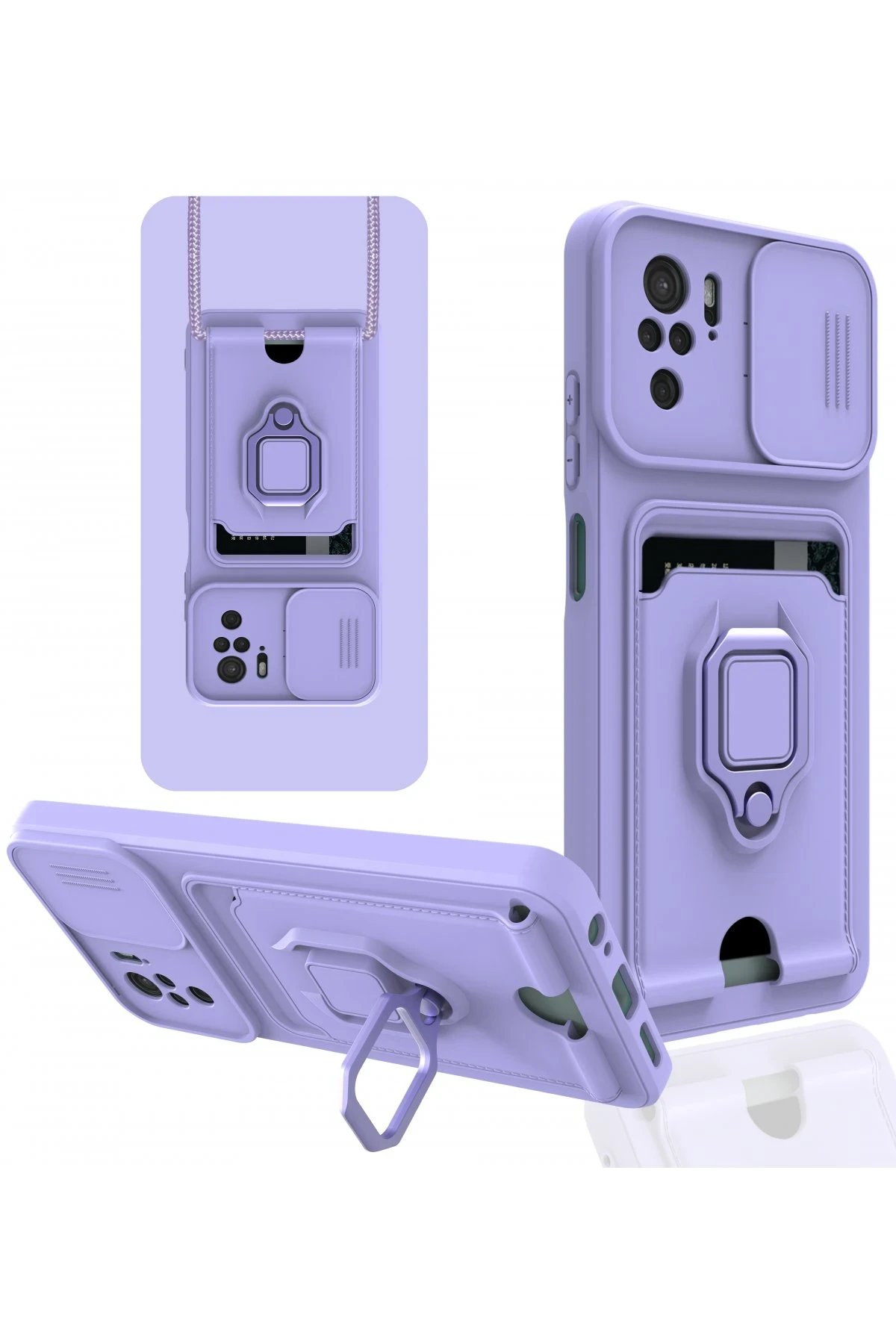 Newface Xiaomi Redmi Note 10 Kılıf Zuma Kartvizitli Yüzüklü Silikon - Lila