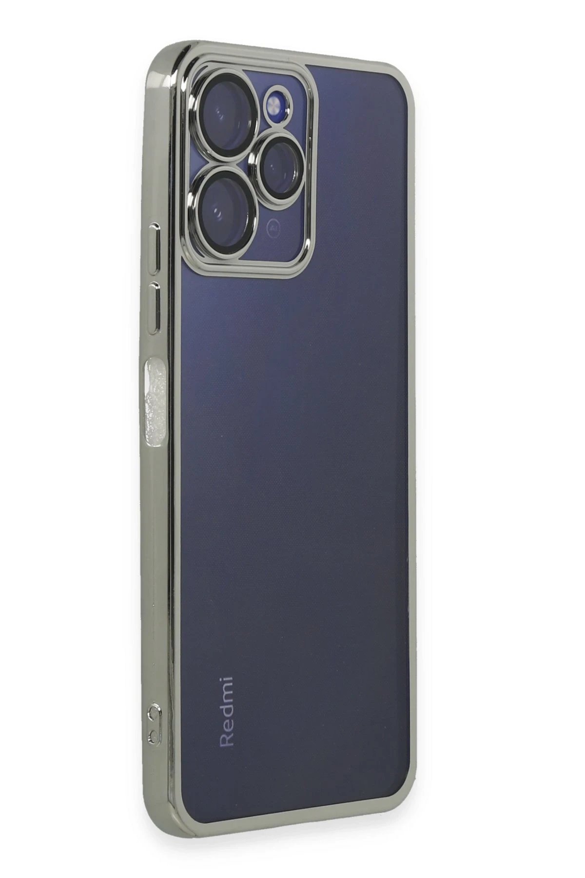 Newface Xiaomi Redmi 12 Kılıf Razer Lensli Silikon - Gümüş