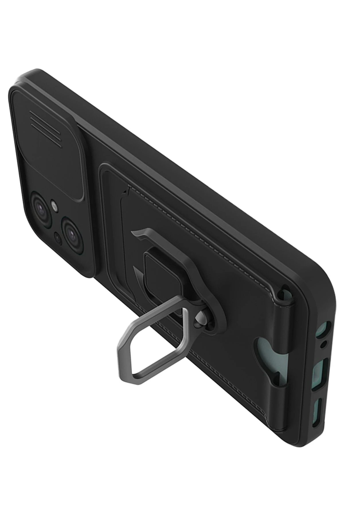 Newface Xiaomi Poco M5 Kılıf Zuma Kartvizitli Yüzüklü Silikon - Siyah