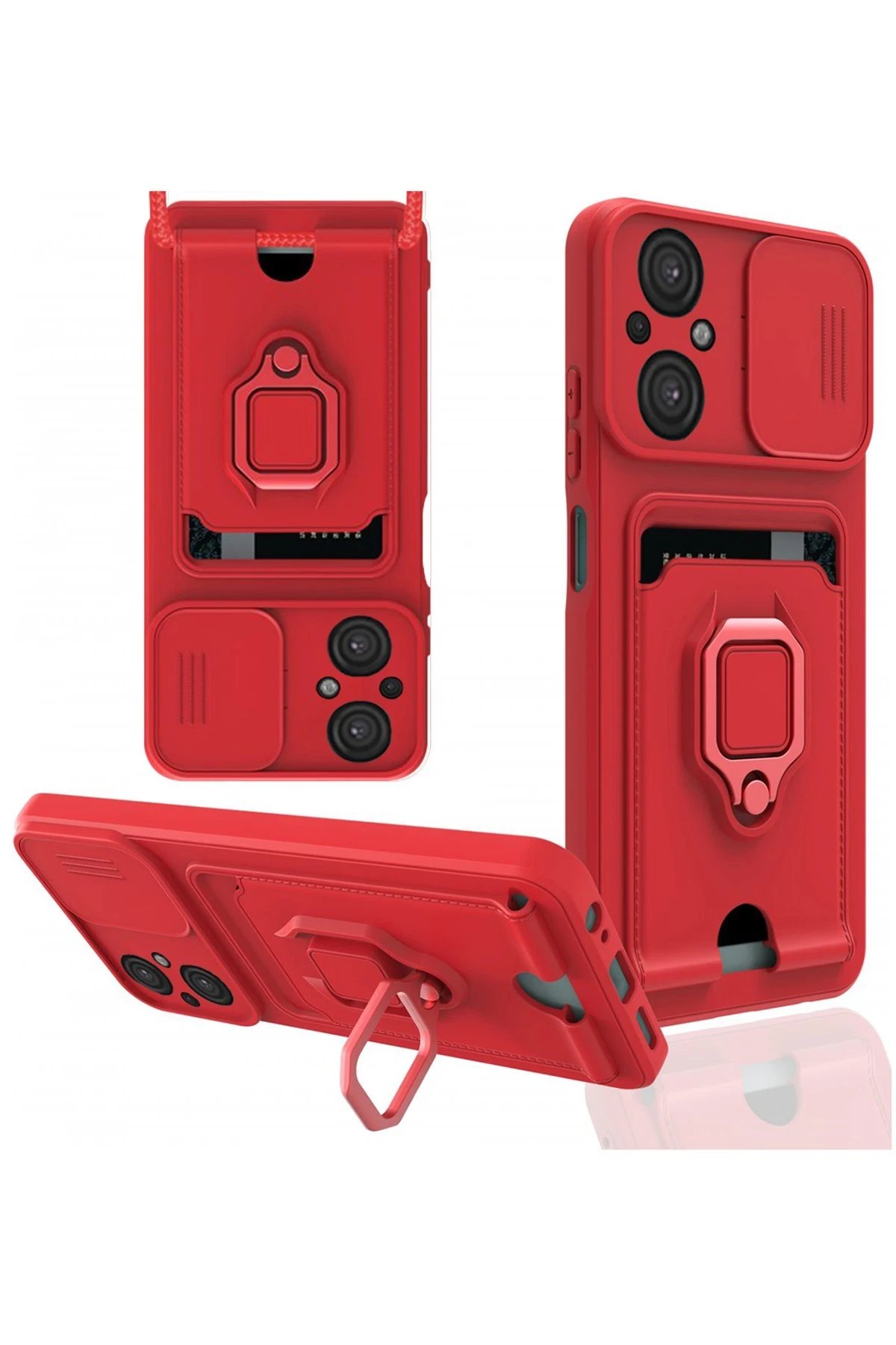 Newface Xiaomi Poco M5 Kılıf Zuma Kartvizitli Yüzüklü Silikon - Kırmızı