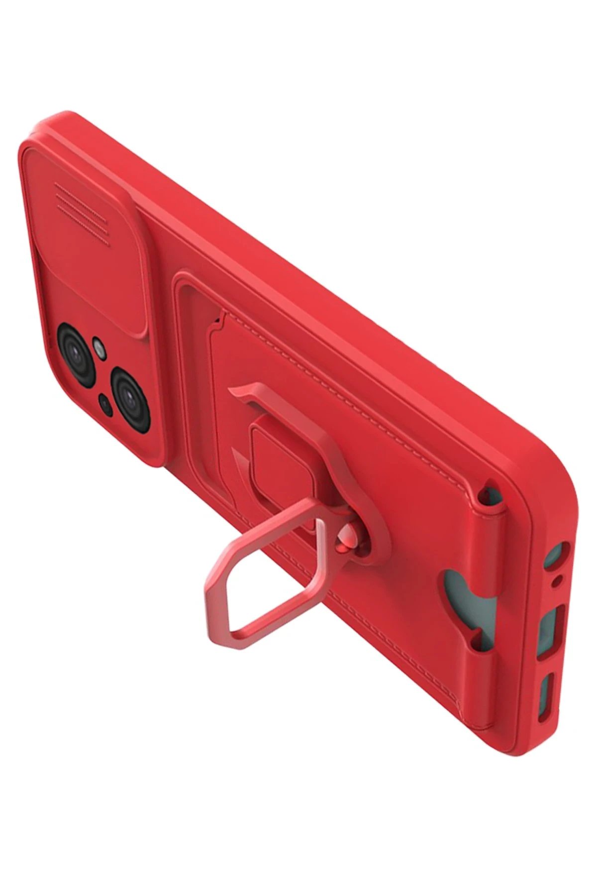 Newface Xiaomi Poco M5 Kılıf Zuma Kartvizitli Yüzüklü Silikon - Kırmızı