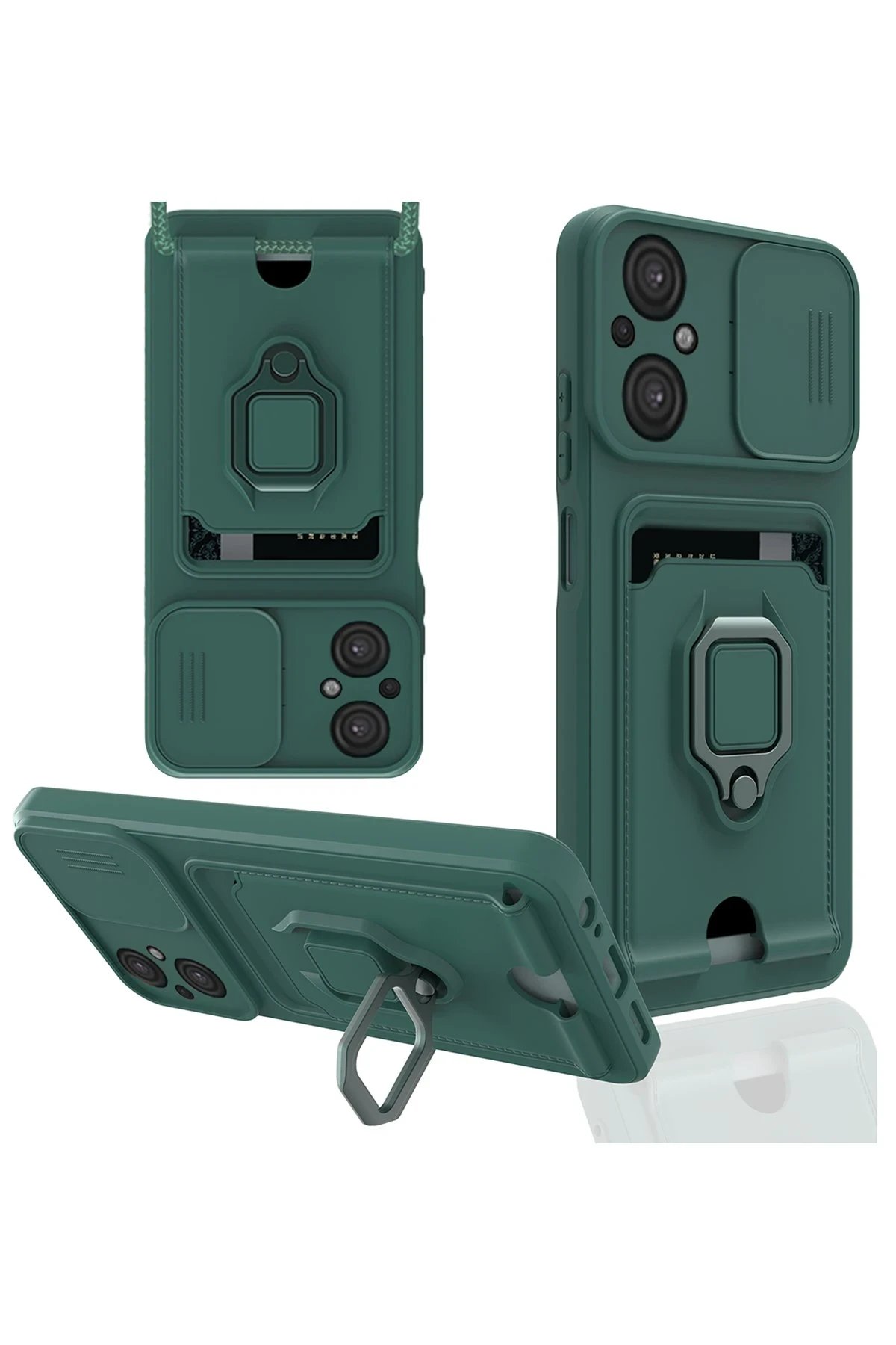 Newface Xiaomi Poco M5 Kılıf Zuma Kartvizitli Yüzüklü Silikon - Yeşil