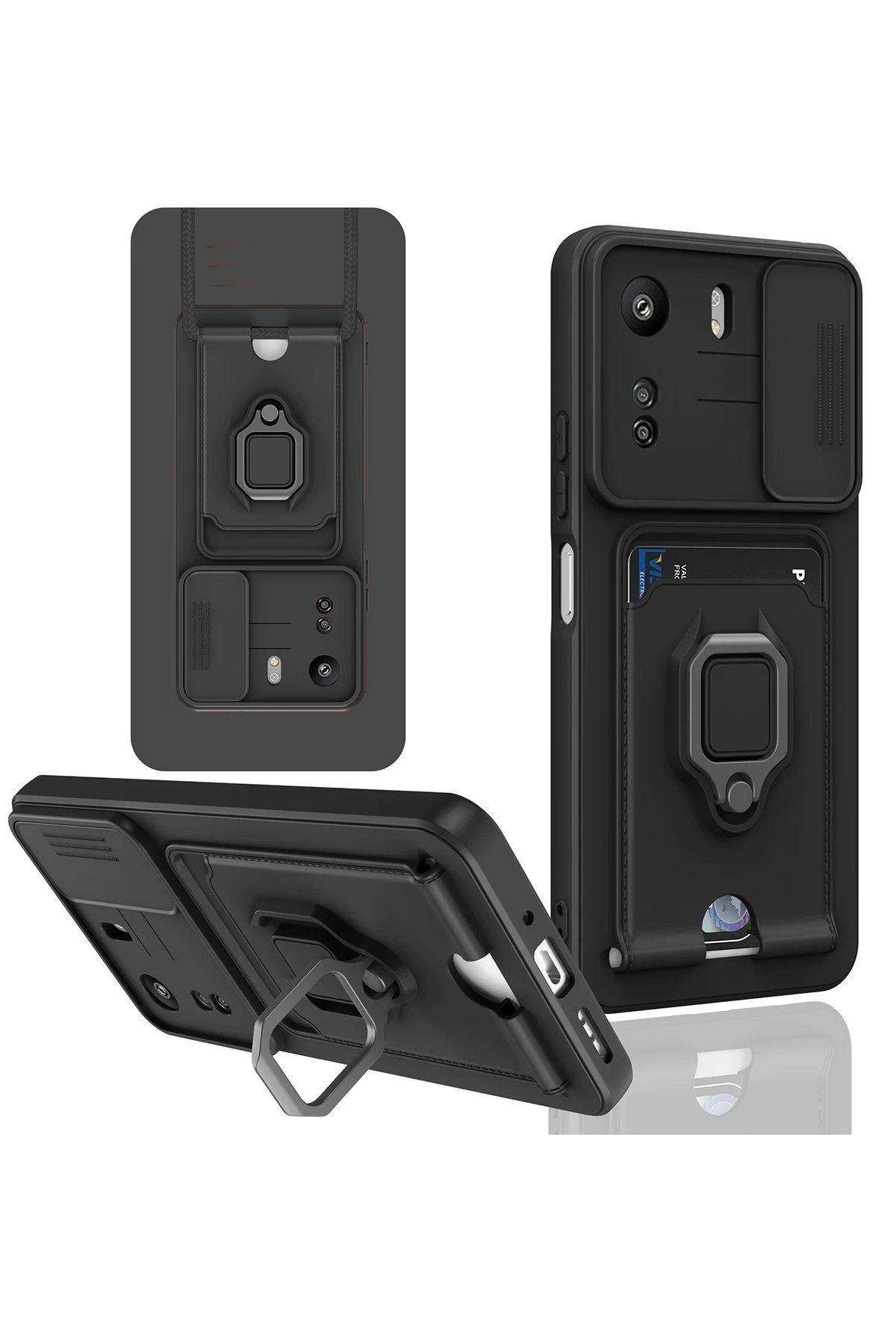 Newface Xiaomi Redmi 13C Kılıf Zuma Kartvizitli Yüzüklü Silikon - Siyah