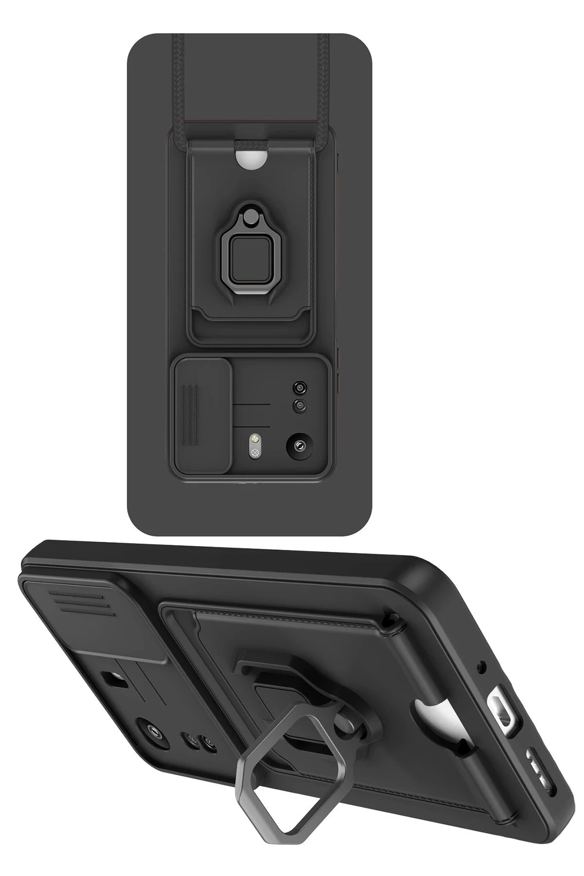 Newface Xiaomi Redmi 13C Kılıf Zuma Kartvizitli Yüzüklü Silikon - Siyah