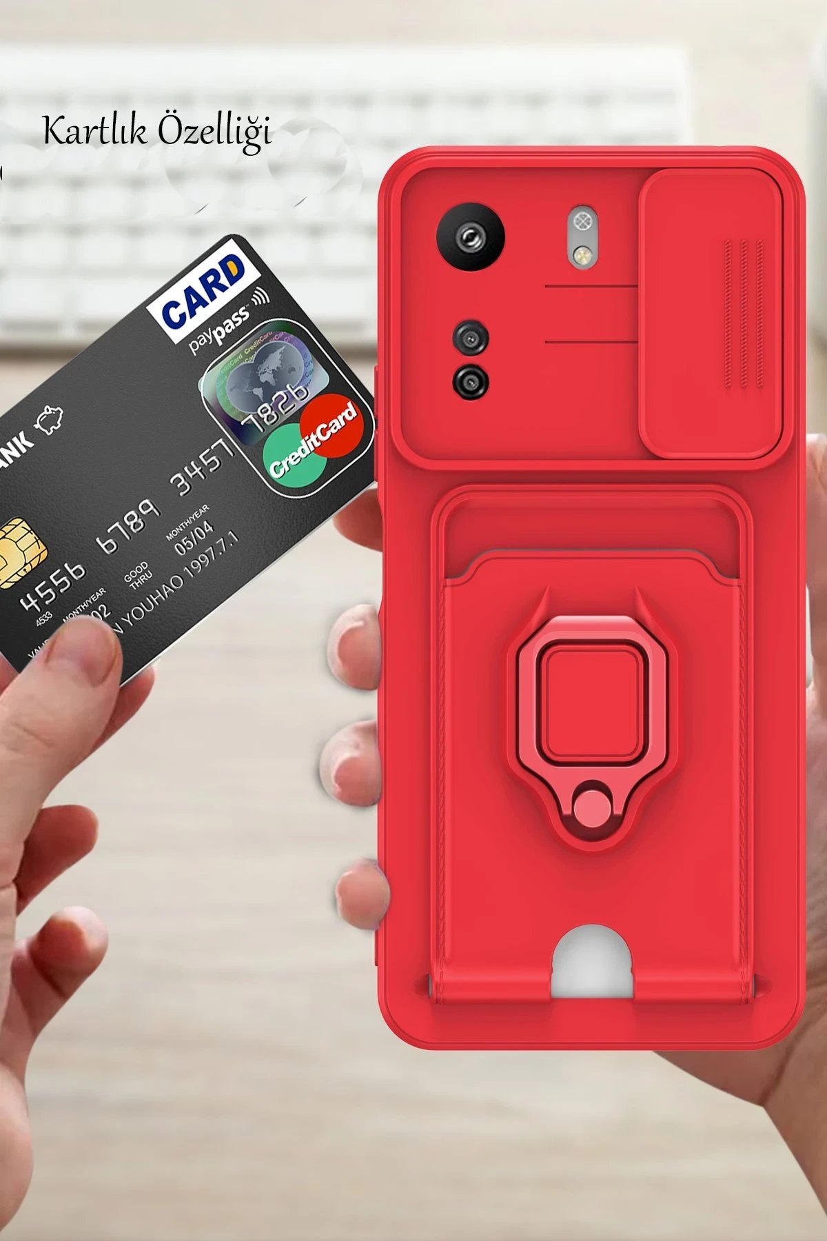 Newface Xiaomi Redmi 13C Kılıf Zuma Kartvizitli Yüzüklü Silikon - Siyah