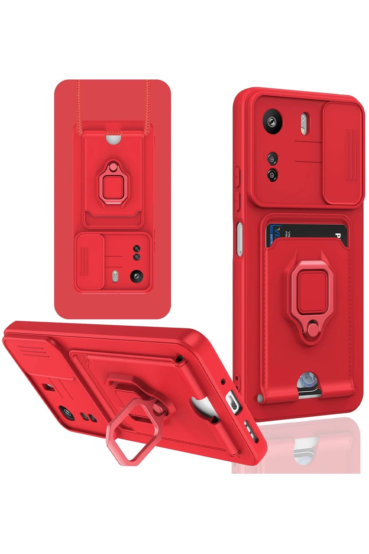 Newface Xiaomi Redmi 13C Kılıf Zuma Kartvizitli Yüzüklü Silikon - Kırmızı