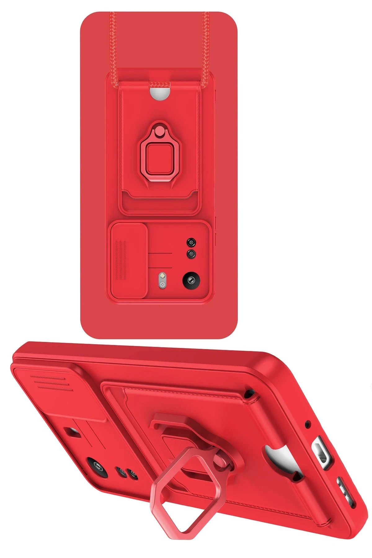 Newface Xiaomi Redmi 13C Kılıf Zuma Kartvizitli Yüzüklü Silikon - Kırmızı