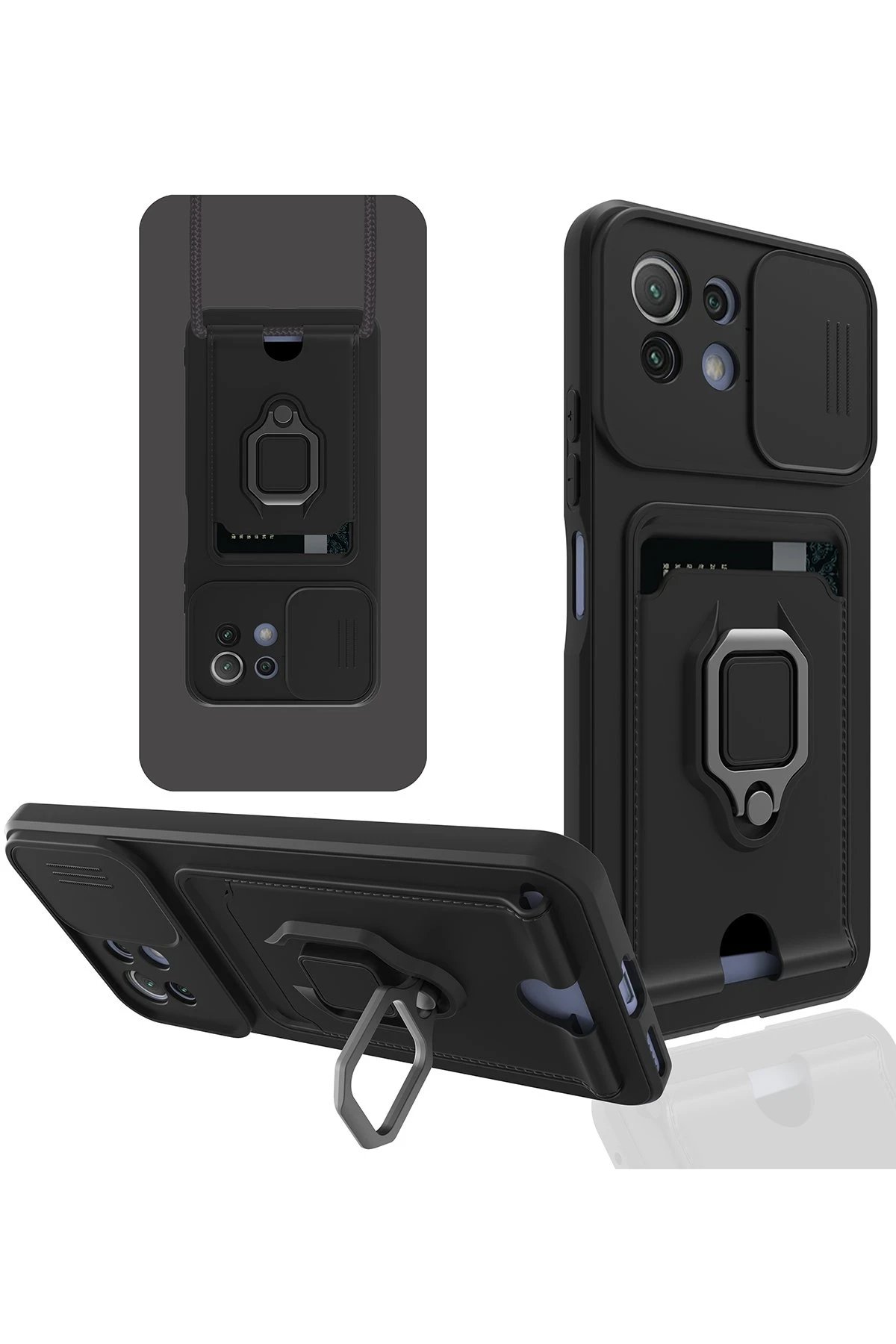 Newface Xiaomi Mİ 11 Lite Kılıf Zuma Kartvizitli Yüzüklü Silikon - Siyah