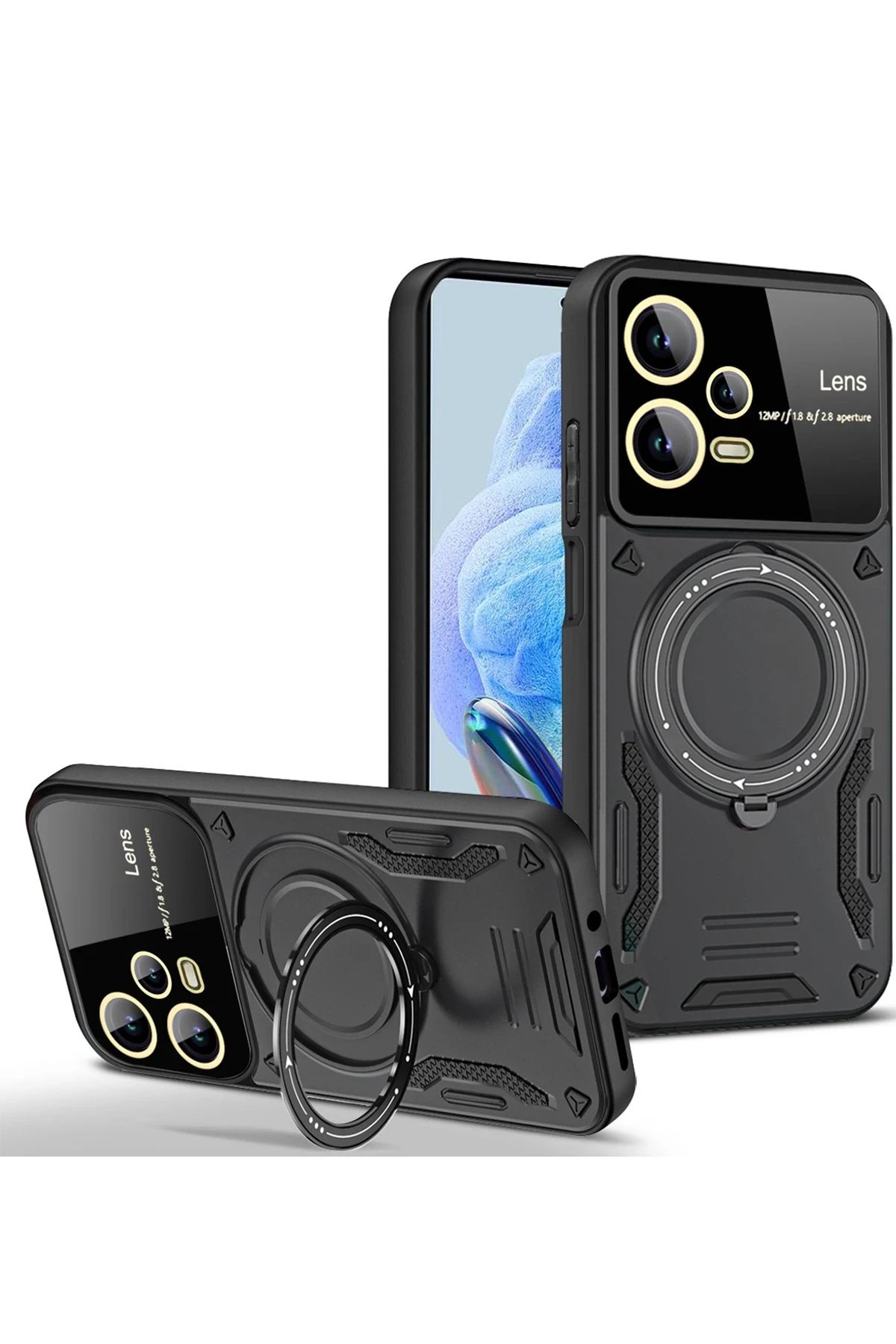 Newface Xiaomi Redmi Note 12 Pro 5G Kılıf Joy Lens Standlı Kapak - Siyah