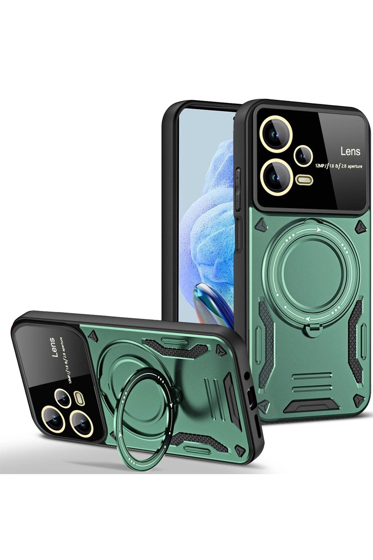 Newface Xiaomi Redmi Note 12 Pro 5G Kılıf Joy Lens Standlı Kapak - Koyu Yeşil