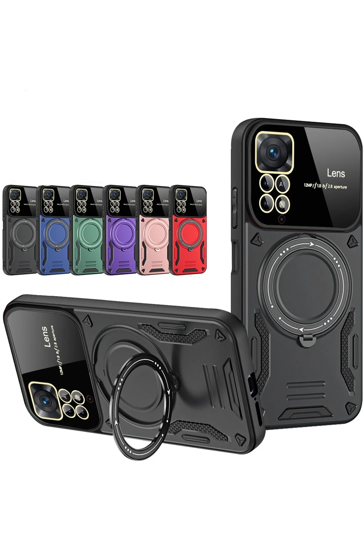 Newface Xiaomi Redmi Note 12 Pro 4G Kılıf Joy Lens Standlı Kapak - Kırmızı