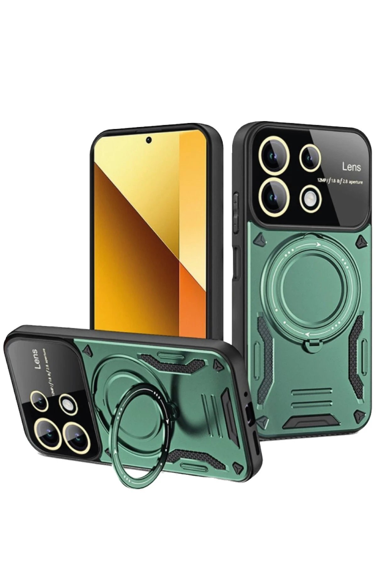 Newface Xiaomi Redmi Note 13 4G Kılıf Joy Lens Standlı Kapak - Koyu Yeşil