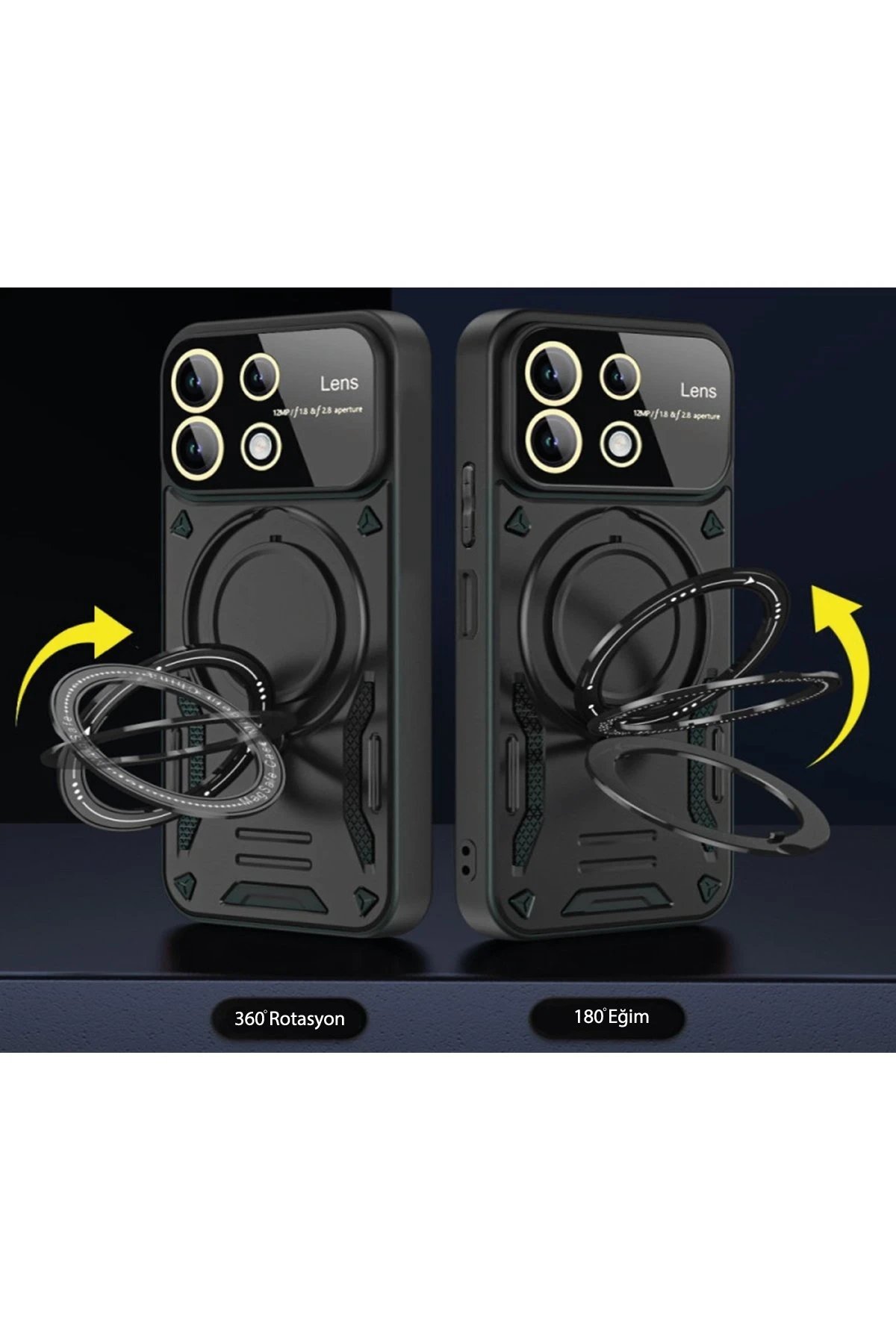 Newface Xiaomi Redmi Note 13 4G Kılıf Joy Lens Standlı Kapak - Koyu Yeşil