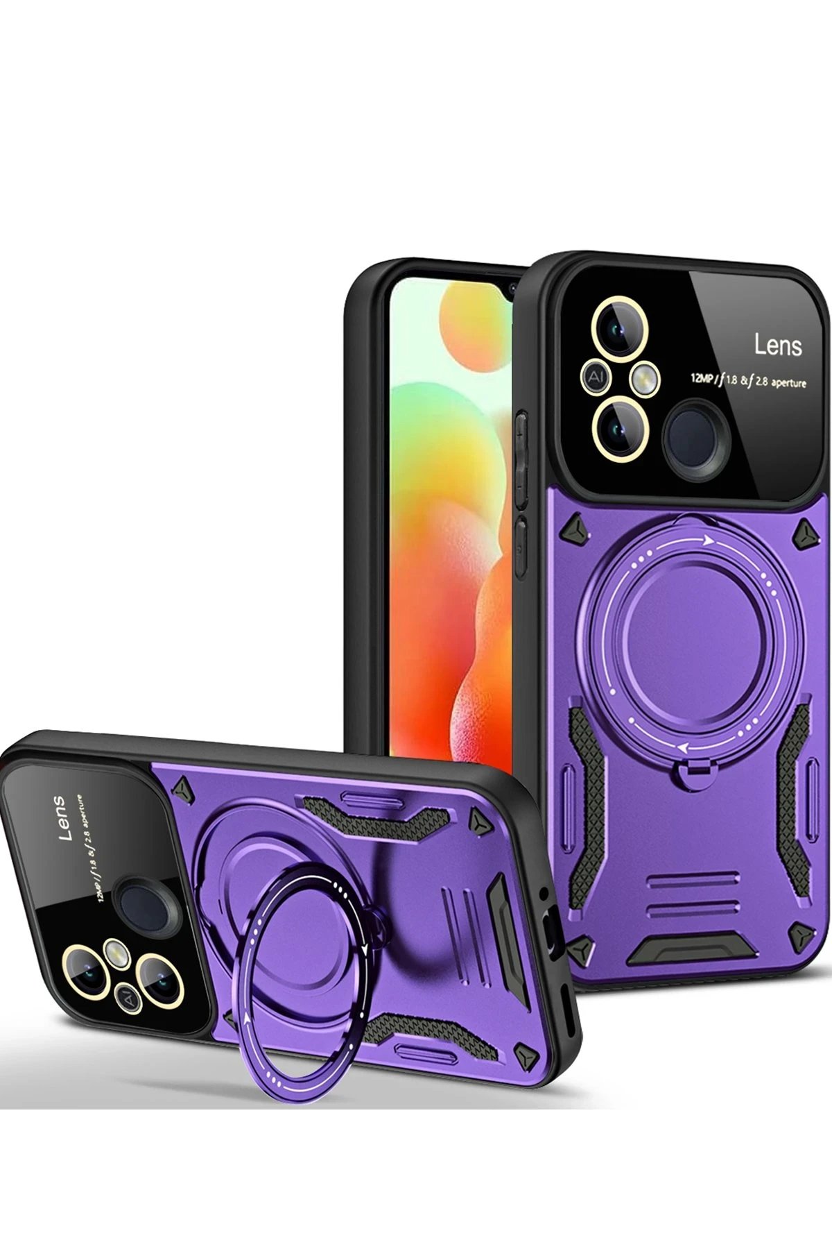 Newface Xiaomi Redmi 12C Kılıf Joy Lens Standlı Kapak - Mor