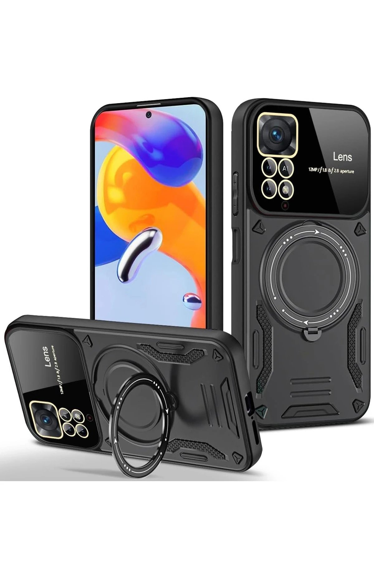 Newface Xiaomi Redmi Note 11 Pro Kılıf Joy Lens Standlı Kapak - Siyah