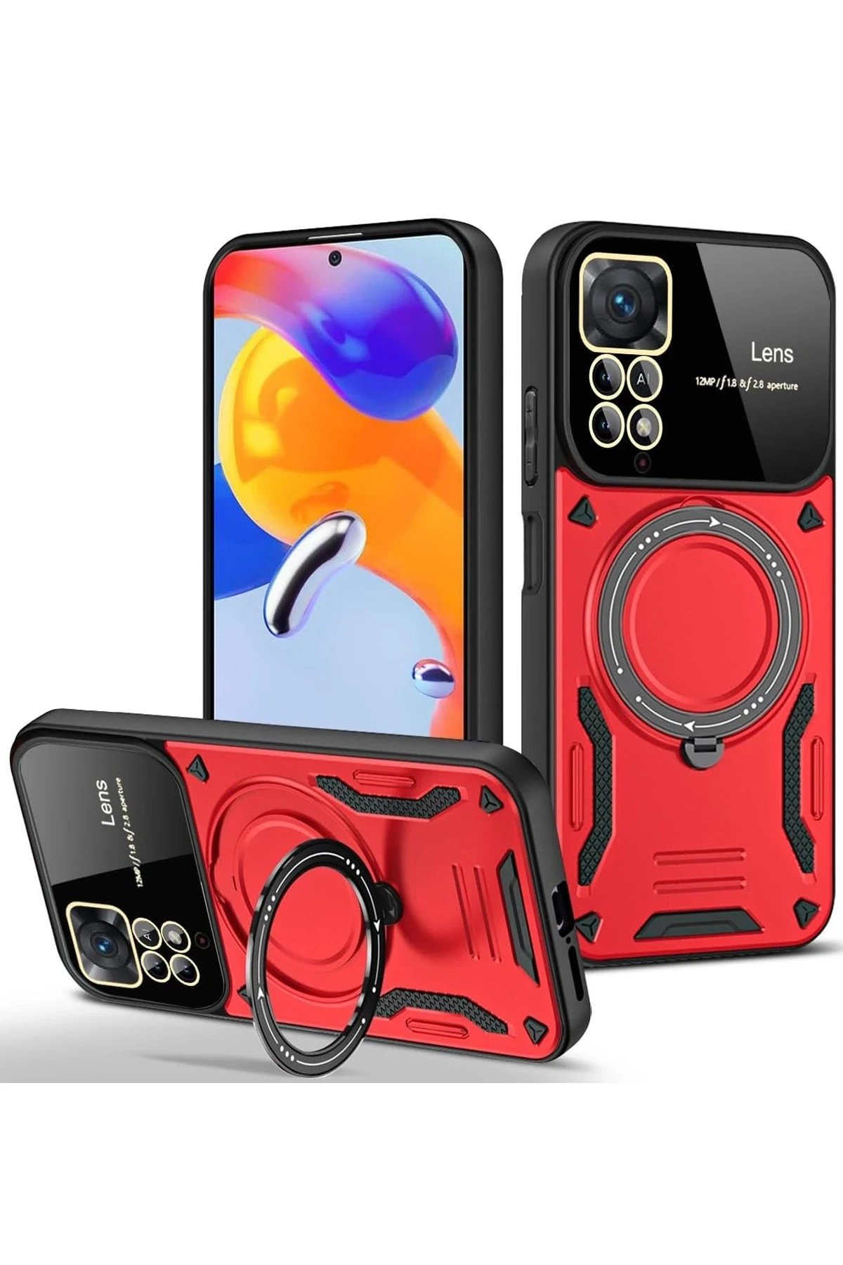 Newface Xiaomi Redmi Note 11 Pro Kılıf Joy Lens Standlı Kapak - Kırmızı