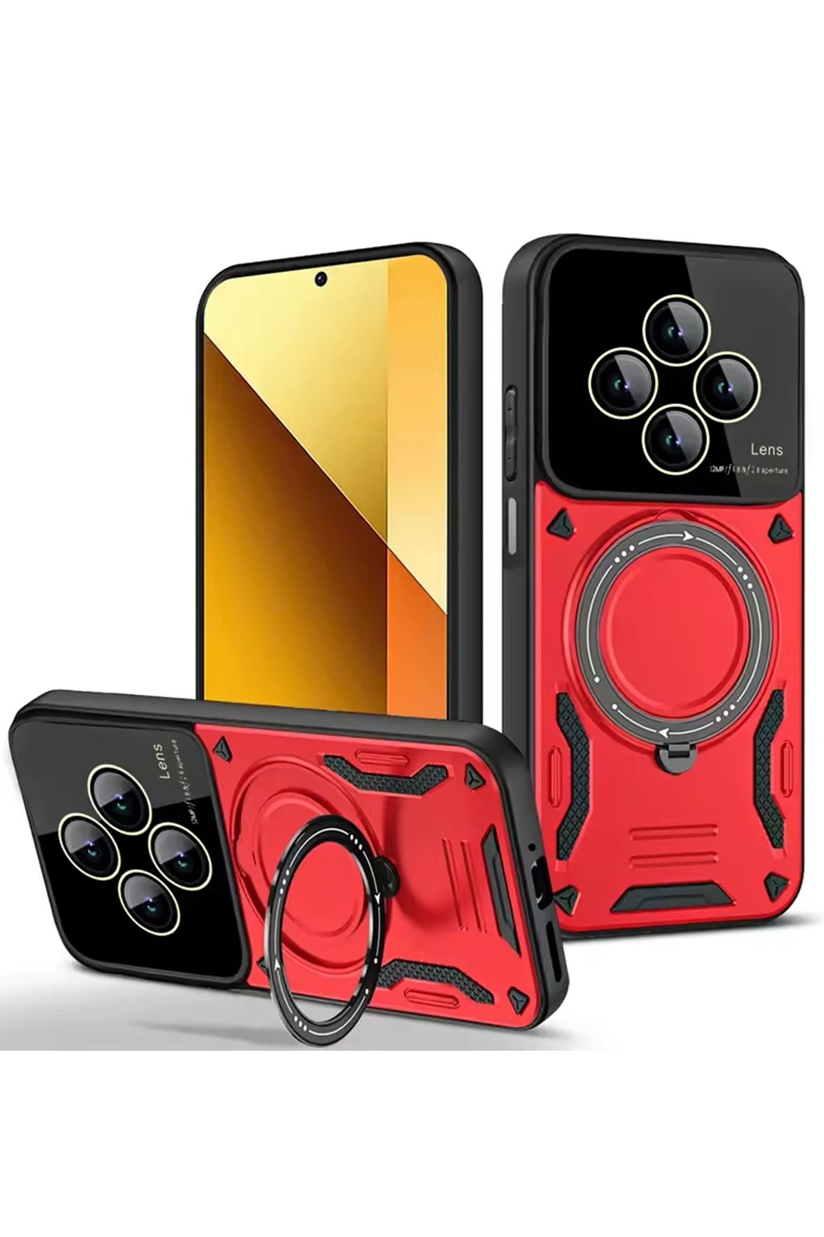 Newface Xiaomi Redmi 14C Kılıf Joy Lens Standlı Kapak - Kırmızı