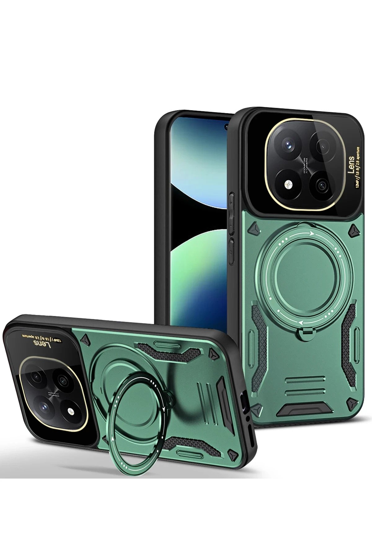 Newface Xiaomi Redmi Note 14 Pro 5G Kılıf Joy Lens Standlı Kapak - Koyu Yeşil