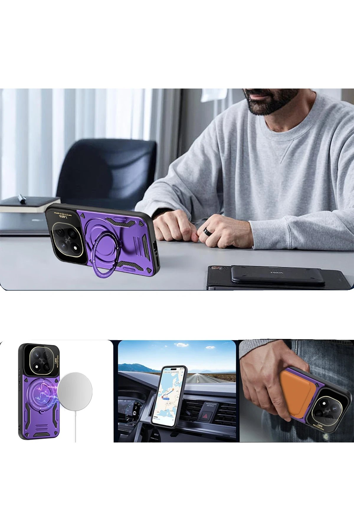 Newface Xiaomi Redmi Note 14 Pro 5G Kılıf Joy Lens Standlı Kapak - Koyu Yeşil