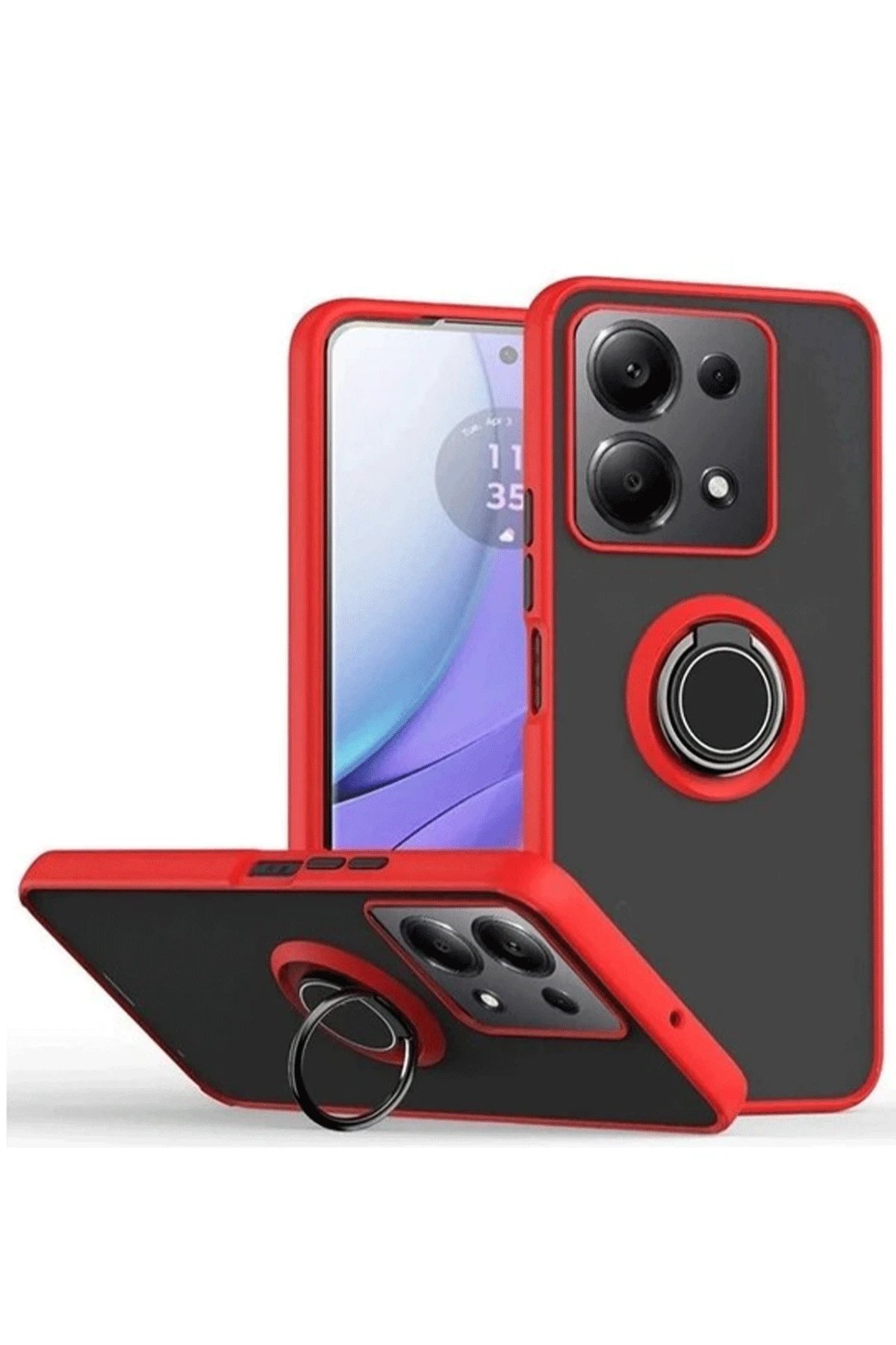 Newface Xiaomi Redmi Note 13 Pro 5G Kılıf Montreal Yüzüklü Silikon Kapak - Kırmızı