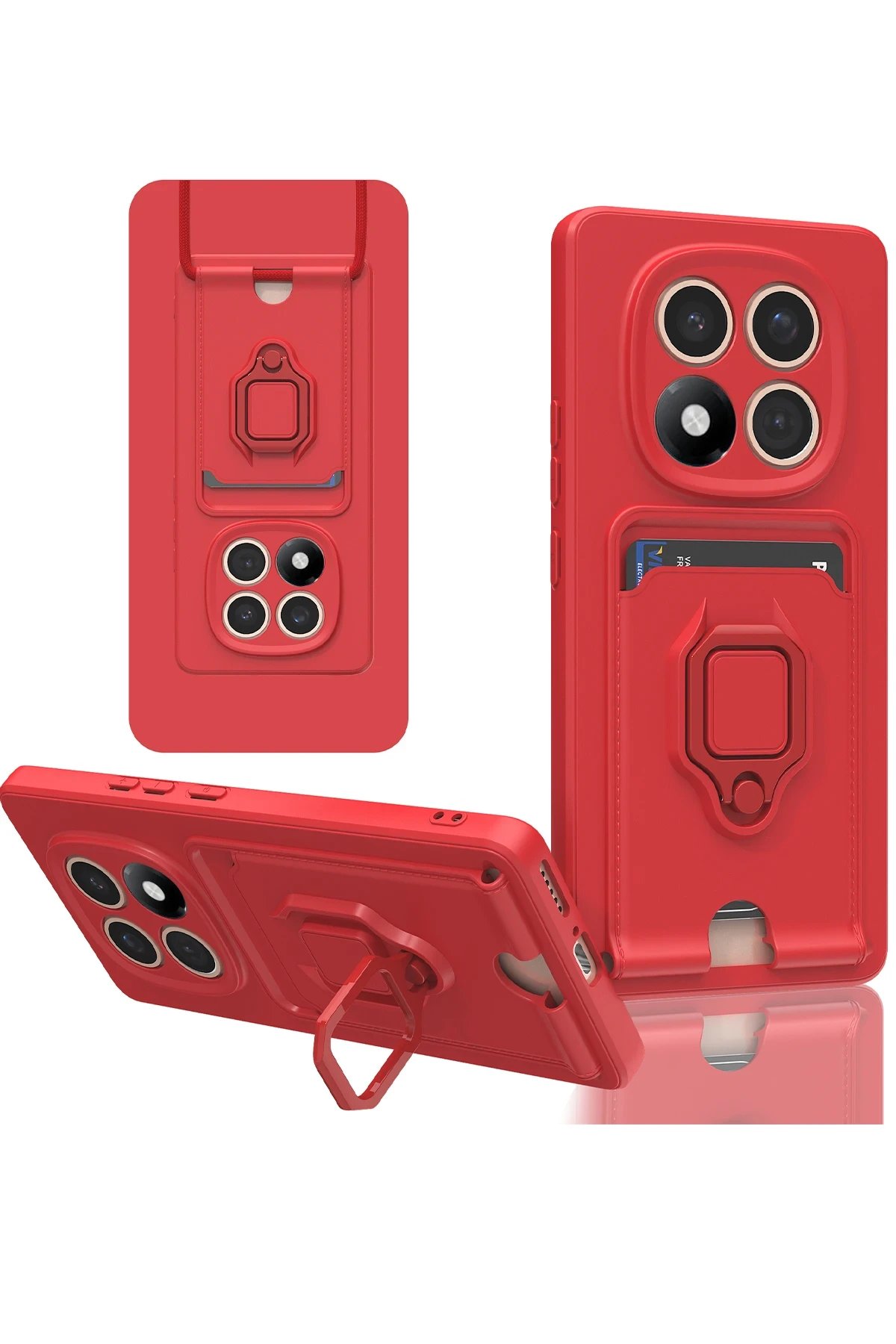 Newface Xiaomi Redmi Note 14 Pro Plus Kılıf Zuma Kartvizitli Yüzüklü Silikon - Kırmızı