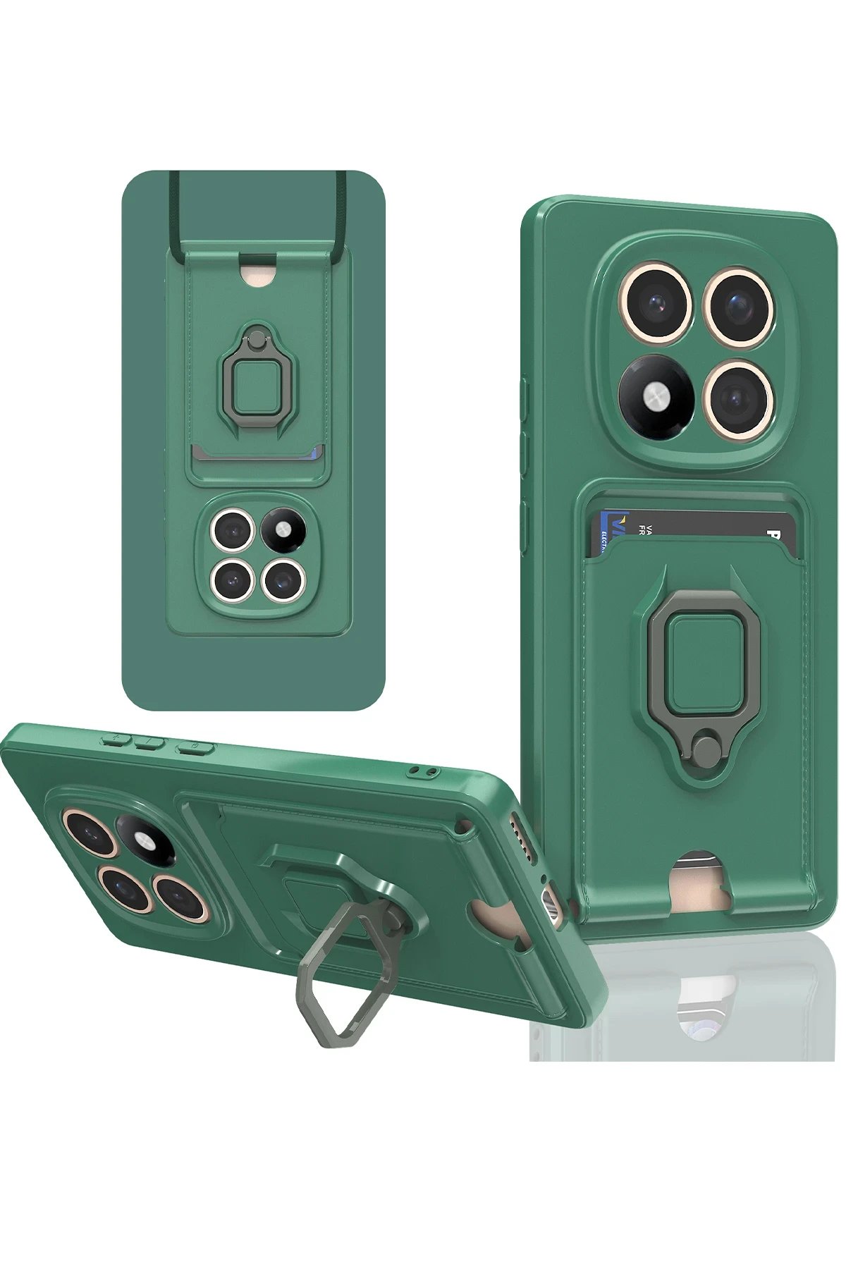 Newface Xiaomi Redmi Note 14 Pro Plus Kılıf Zuma Kartvizitli Yüzüklü Silikon - Yeşil