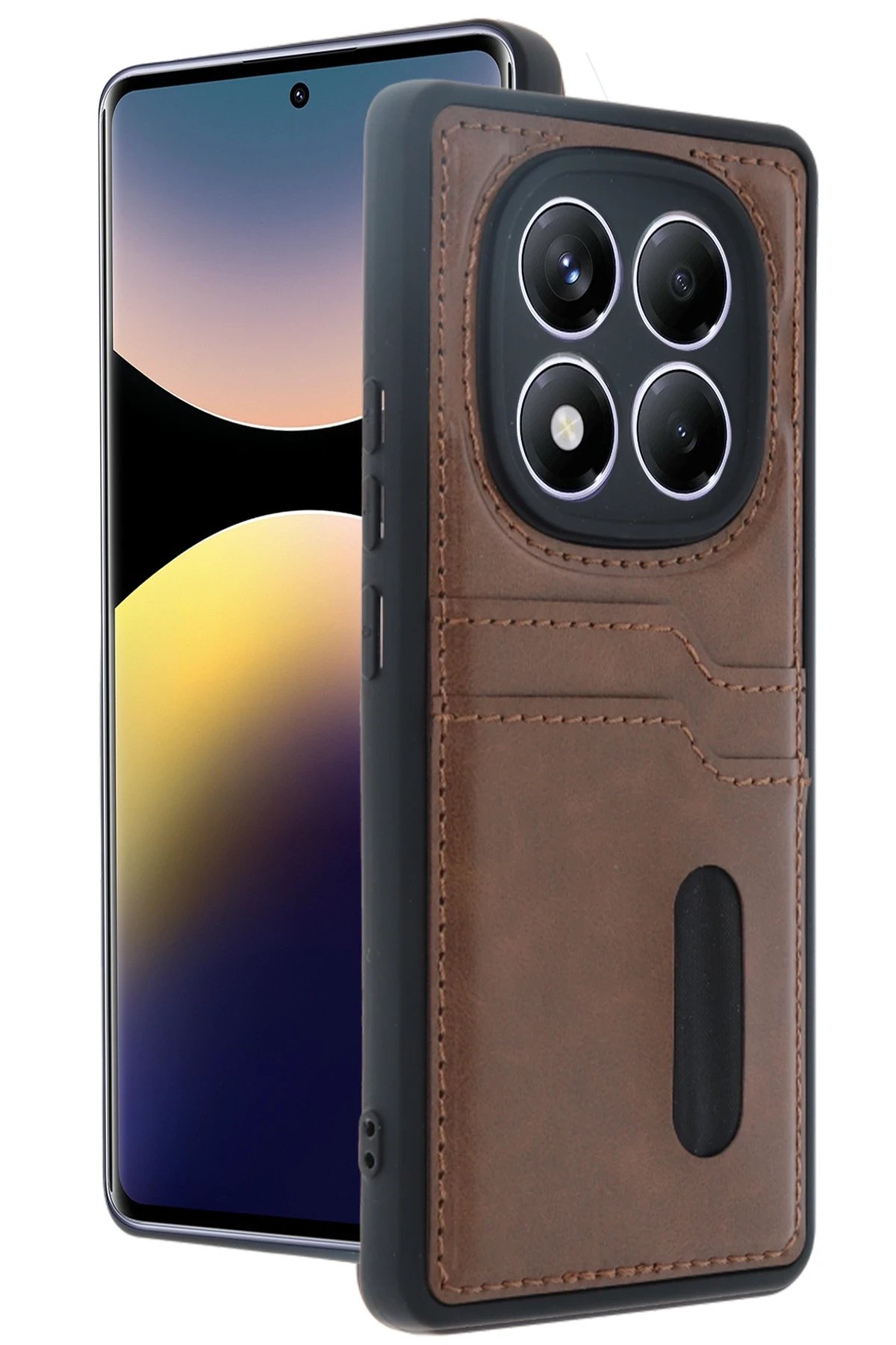 Newface Xiaomi Redmi Note 14 Pro 5G Kılıf Sara Kartvizitli Deri Kılıf - Taba