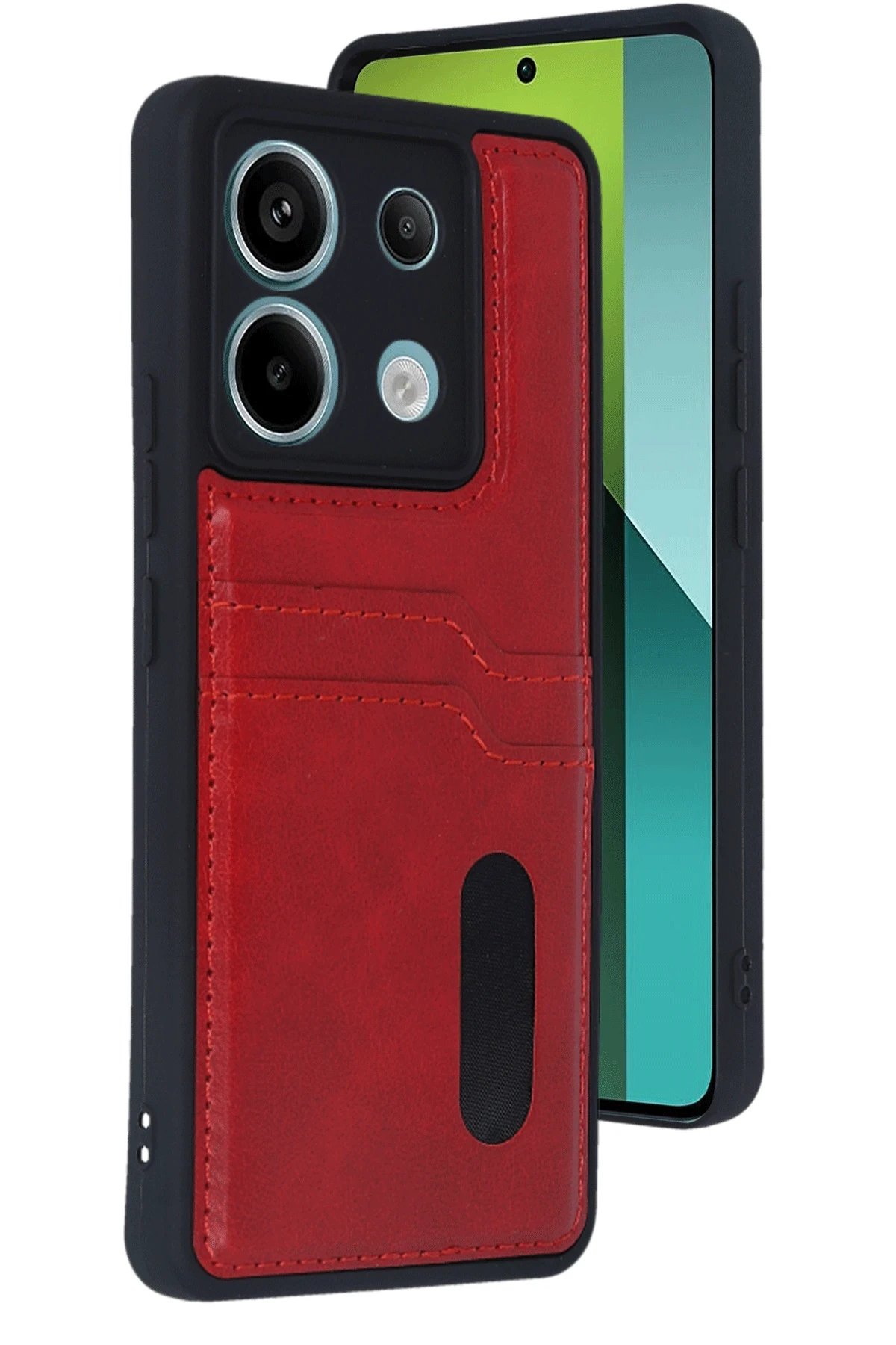 Newface Xiaomi Redmi Note 13 Pro 4G Kılıf Sara Kartvizitli Deri Kılıf - Kırmızı