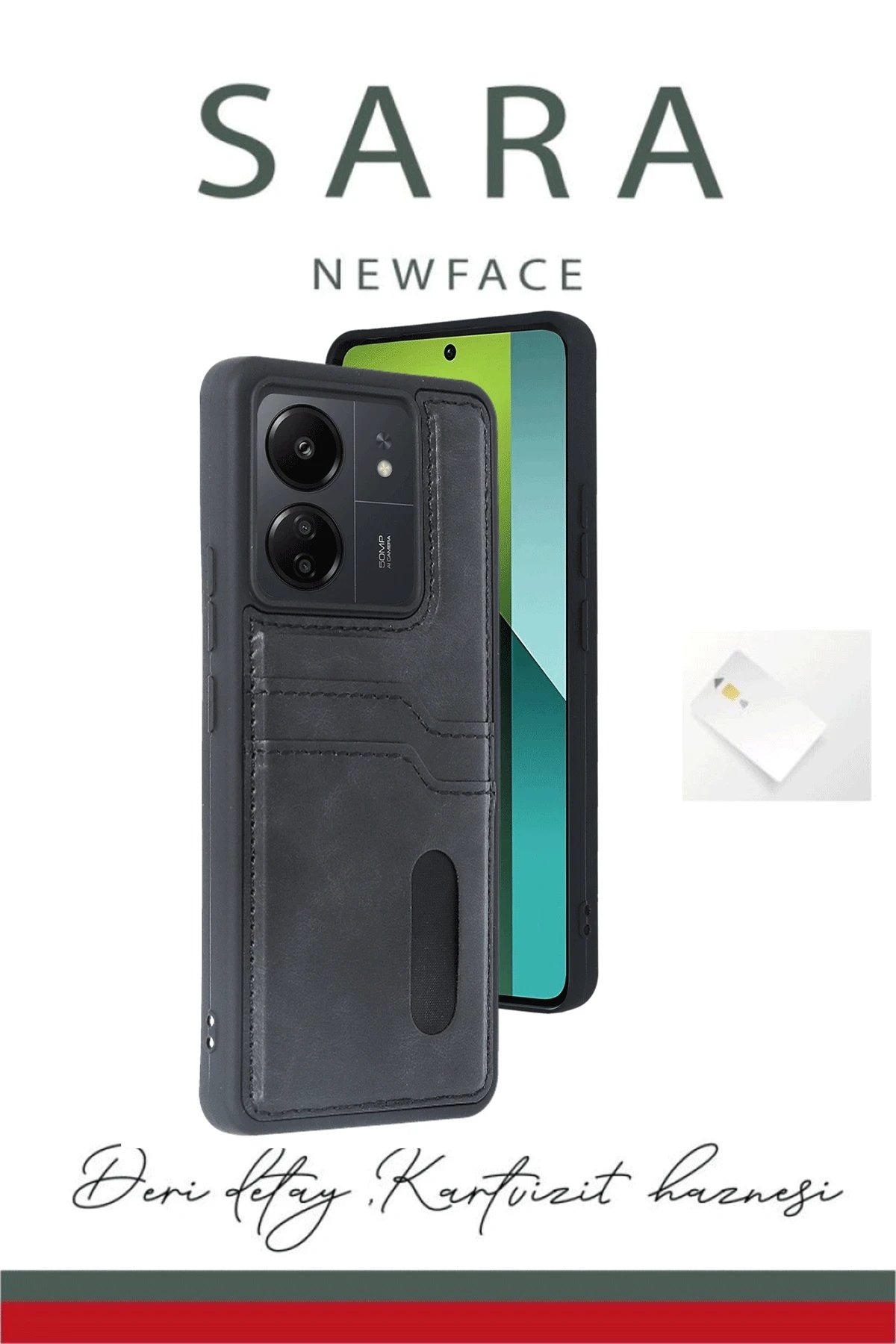 Newface Xiaomi Redmi 13C Kılıf Sara Kartvizitli Deri Kılıf - Lacivert