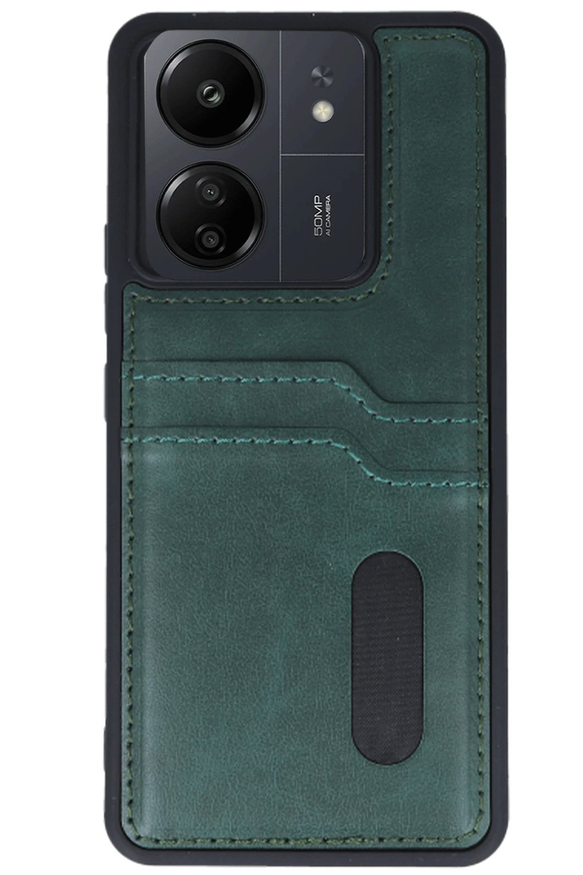 Newface Xiaomi Redmi 13C Kılıf Sara Kartvizitli Deri Kılıf - Koyu Yeşil