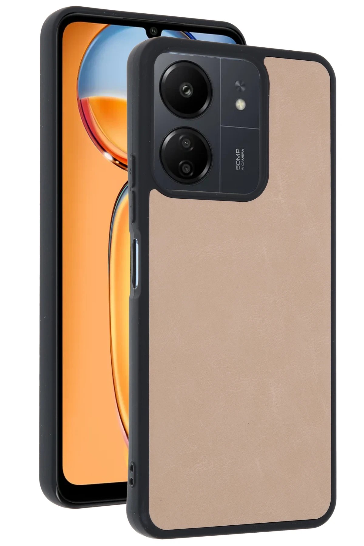 Newface Xiaomi Redmi 13C Kılıf Aras Deri Kapak - Pudra